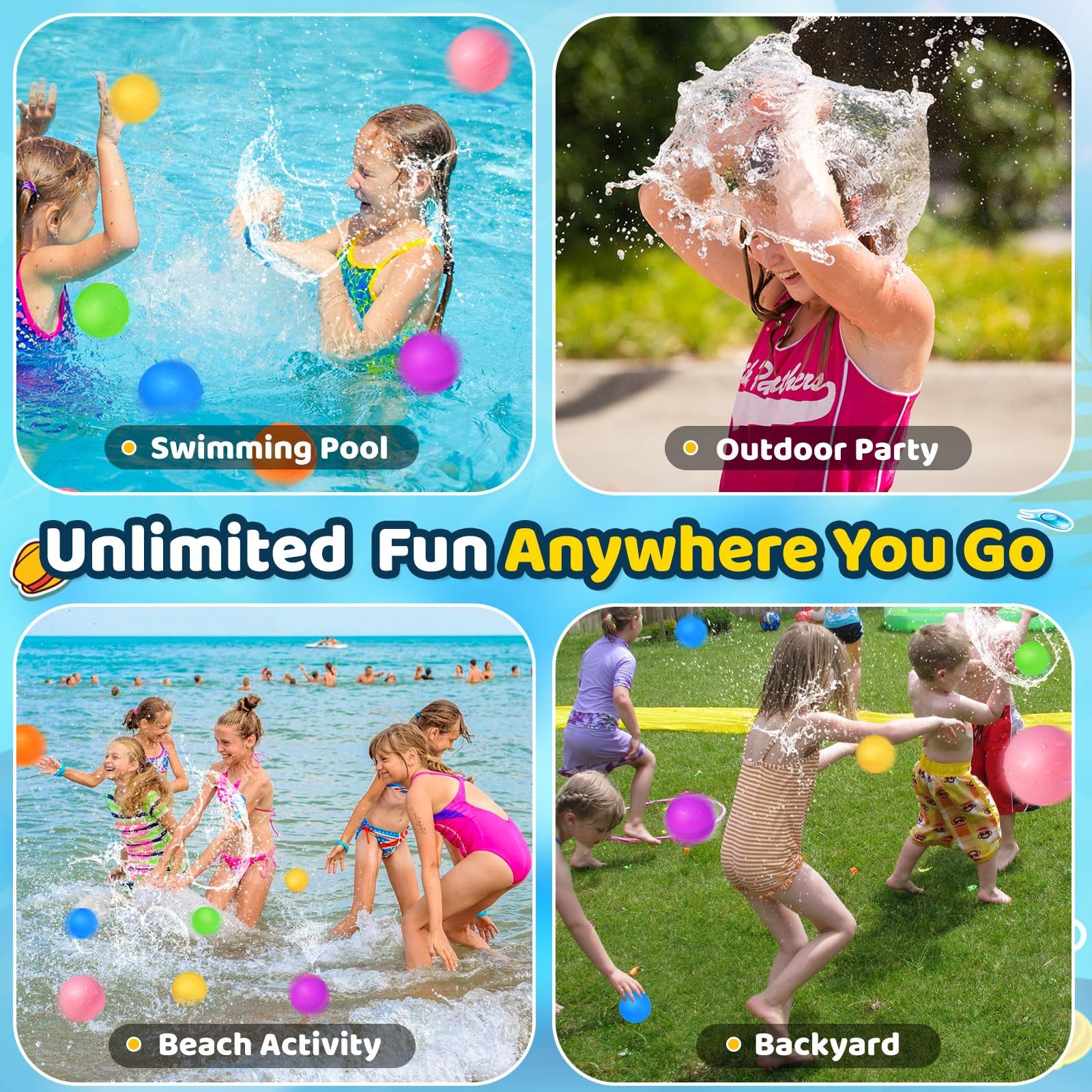 YI Wasserball 12 wiederverwendbare Wasserballons, Pool Strand Kinder Spielzeug (12-St)