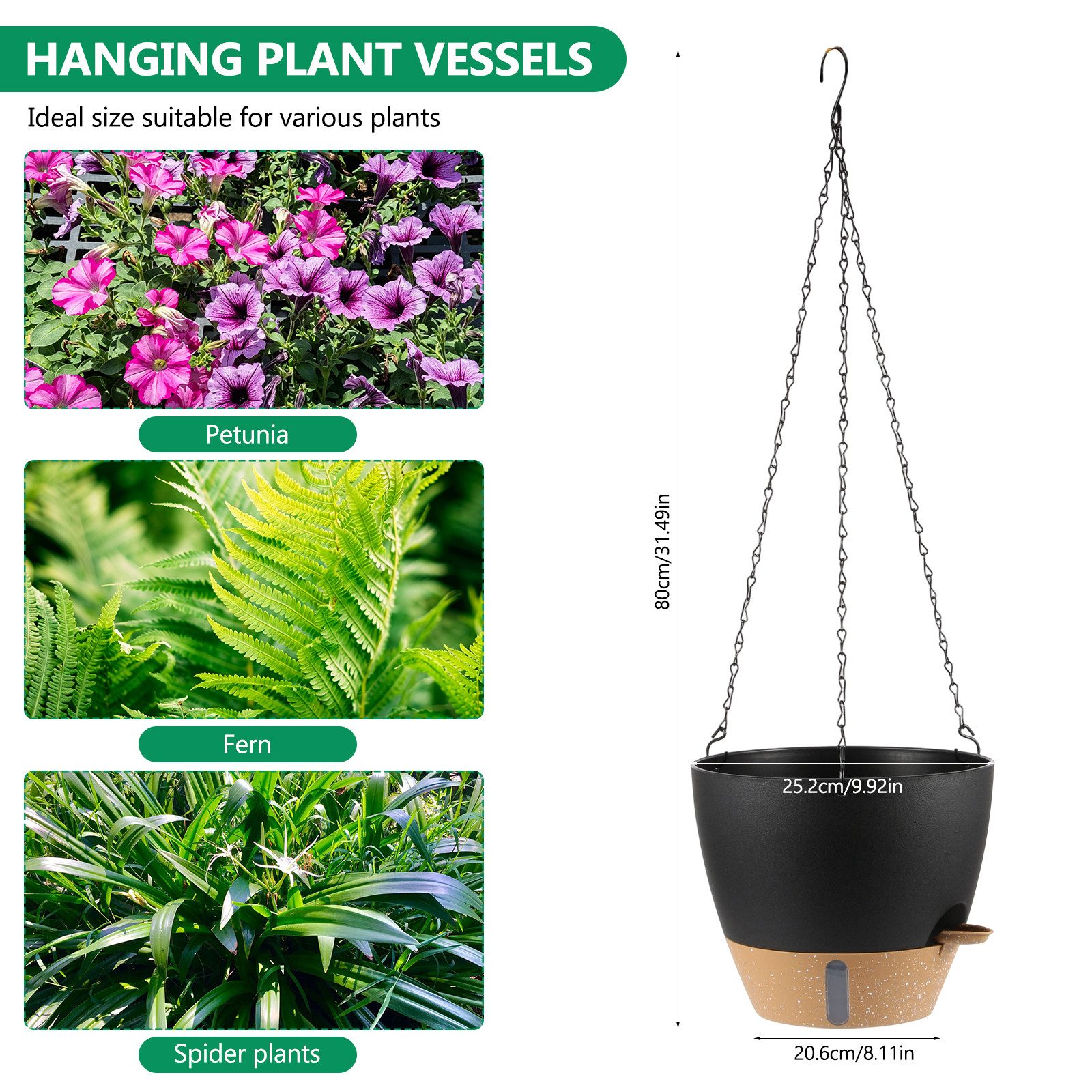BlingBin Blumenampel 25cm Selbstbewässernder Hängetopf mit Wasserreservoir für Pflanzen (2er Set, 2 St., Produktabmessungen: 25,2x25,2x15 cm), Kunststoff Hänge Blumentopf für Innen Außen - Garten Balkon Wohnzimmer