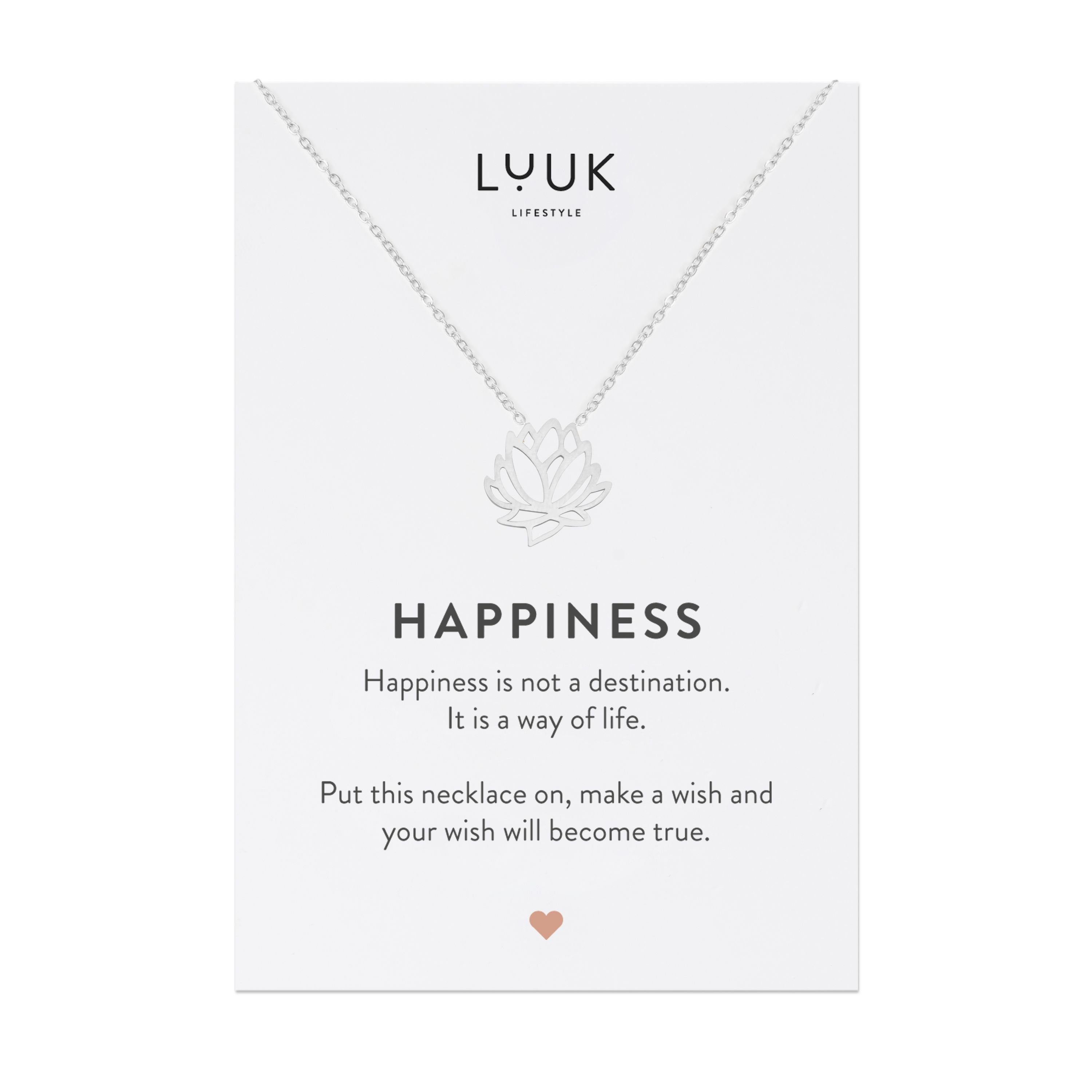 schickes zum Lotusblüte, Entspannen Muster, LUUK asiatisches und Üben, Silber HAPPINESS Anhänger und Schmuckstück elegantes mit Lotus Edelstahl, Geschenkkarte, Anhänger LIFESTYLE Zen Blumen Kette und Yoga