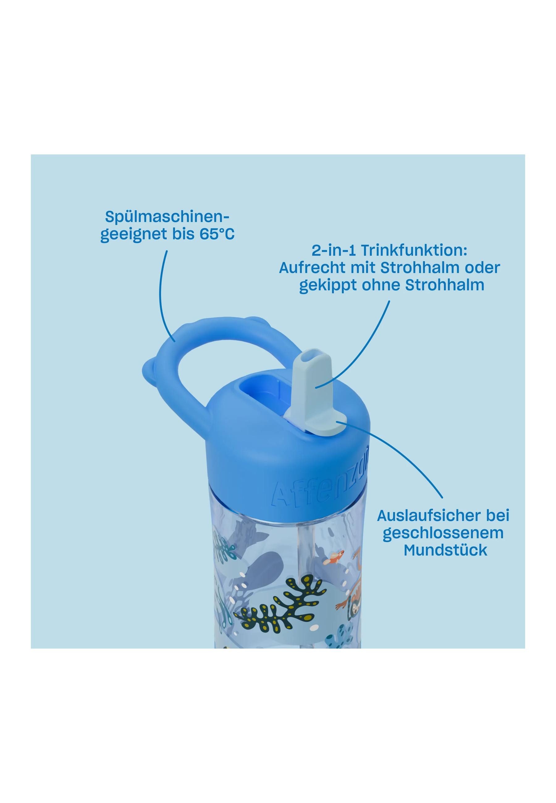 Affenzahn Trinkflasche Kunststoff Trinkflasche ., 2-in-1 Trinkfunktion