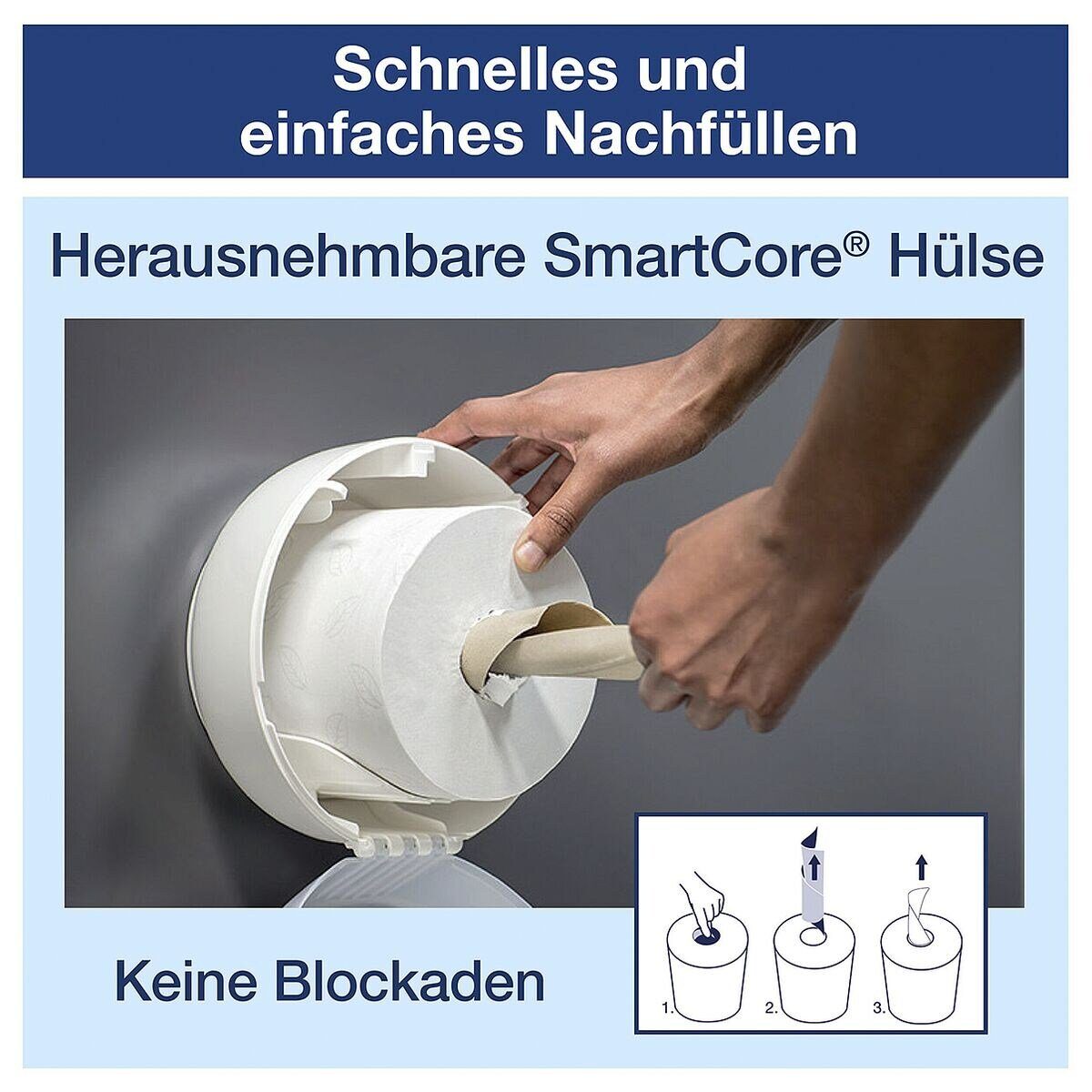 TORK Toilettenpapier SmartOne® (6-St), 2-lagig, weiß ohne Prägung, unperforiert, 1150 Blatt/Rolle