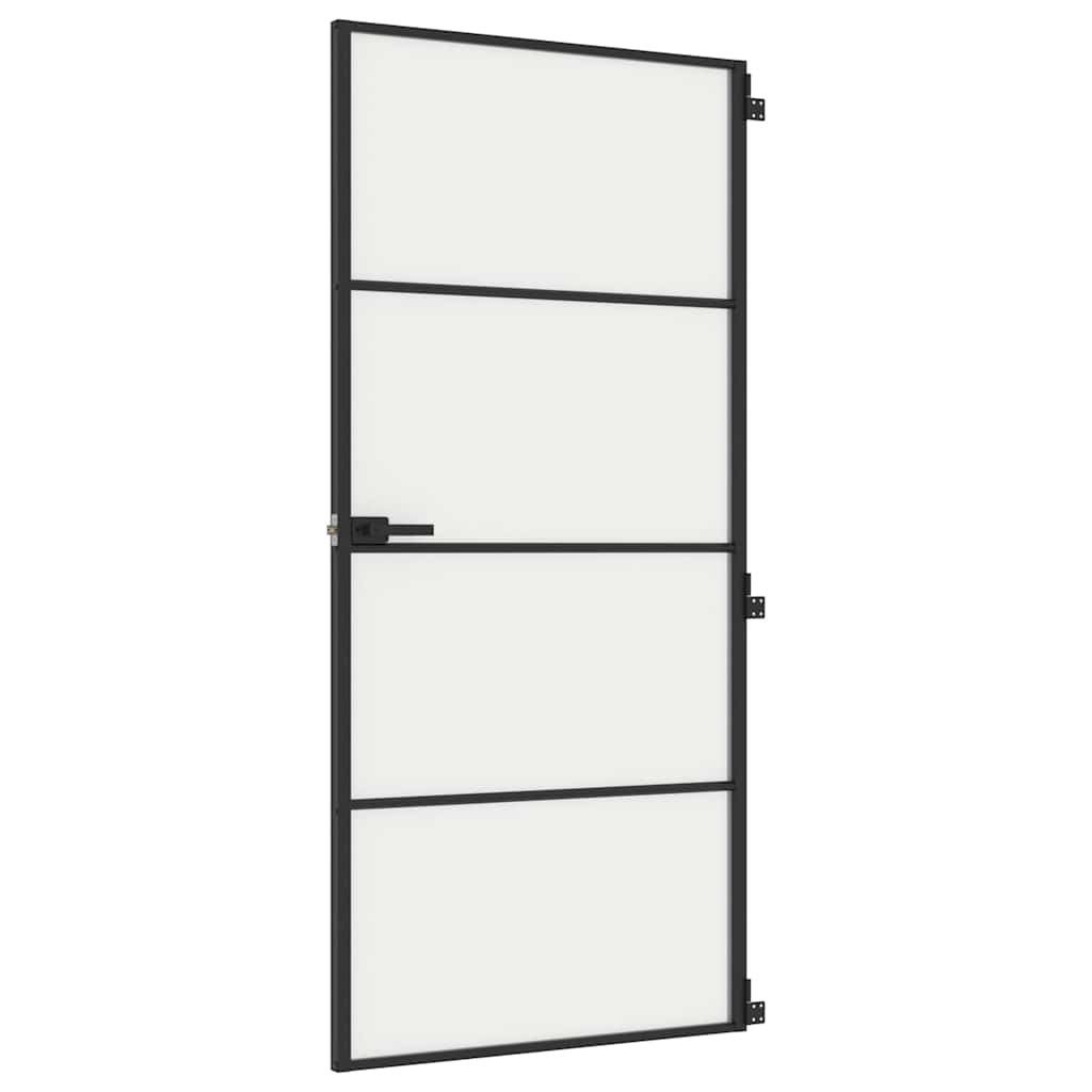 vidaXL Haustür Innentür Schlank Schwarz 93x201,5 cm Hartglas & Aluminium (1-St)
