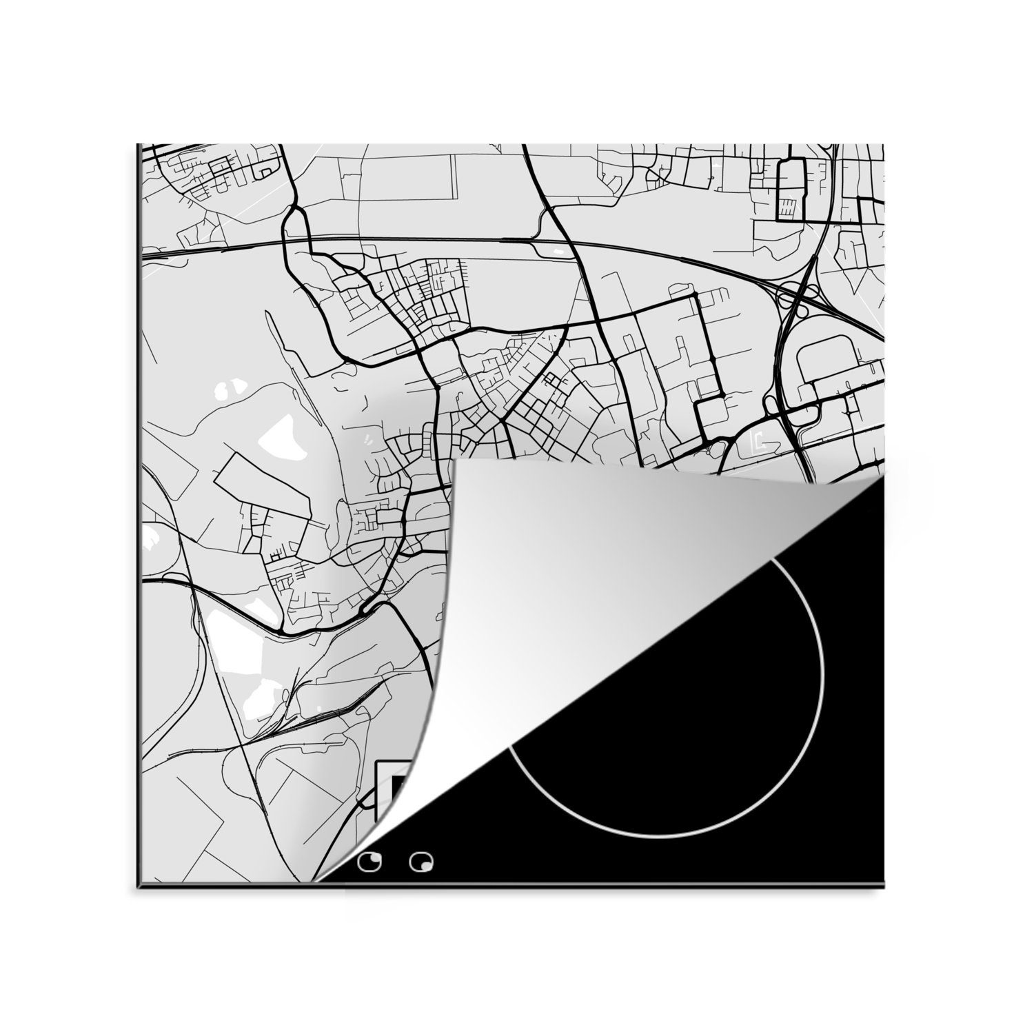MuchoWow Herdblende-/Abdeckplatte Karte - Deutschland - Frechen - Karte der Stadt, Vinyl, (1 tlg), 78x78 cm, Ceranfeldabdeckung, Arbeitsplatte für küche