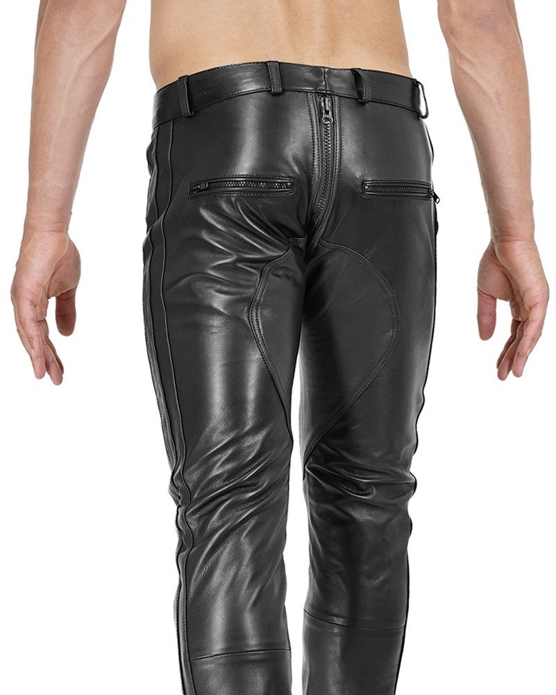 Bockle® 1G-Zip Herren Lederhose Gay Lederjeans Mit Durchgehendem Reißverschluss
