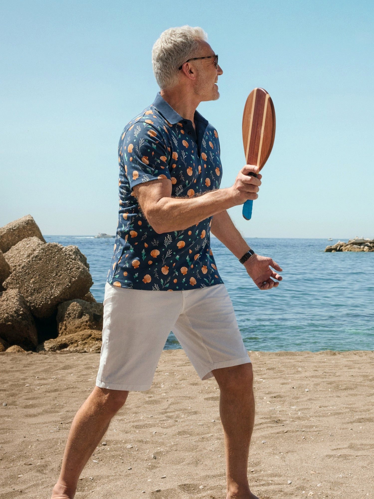 Hajo Poloshirt Poloshirt mit maritimen Alloverdruck in reiner Baumwolle