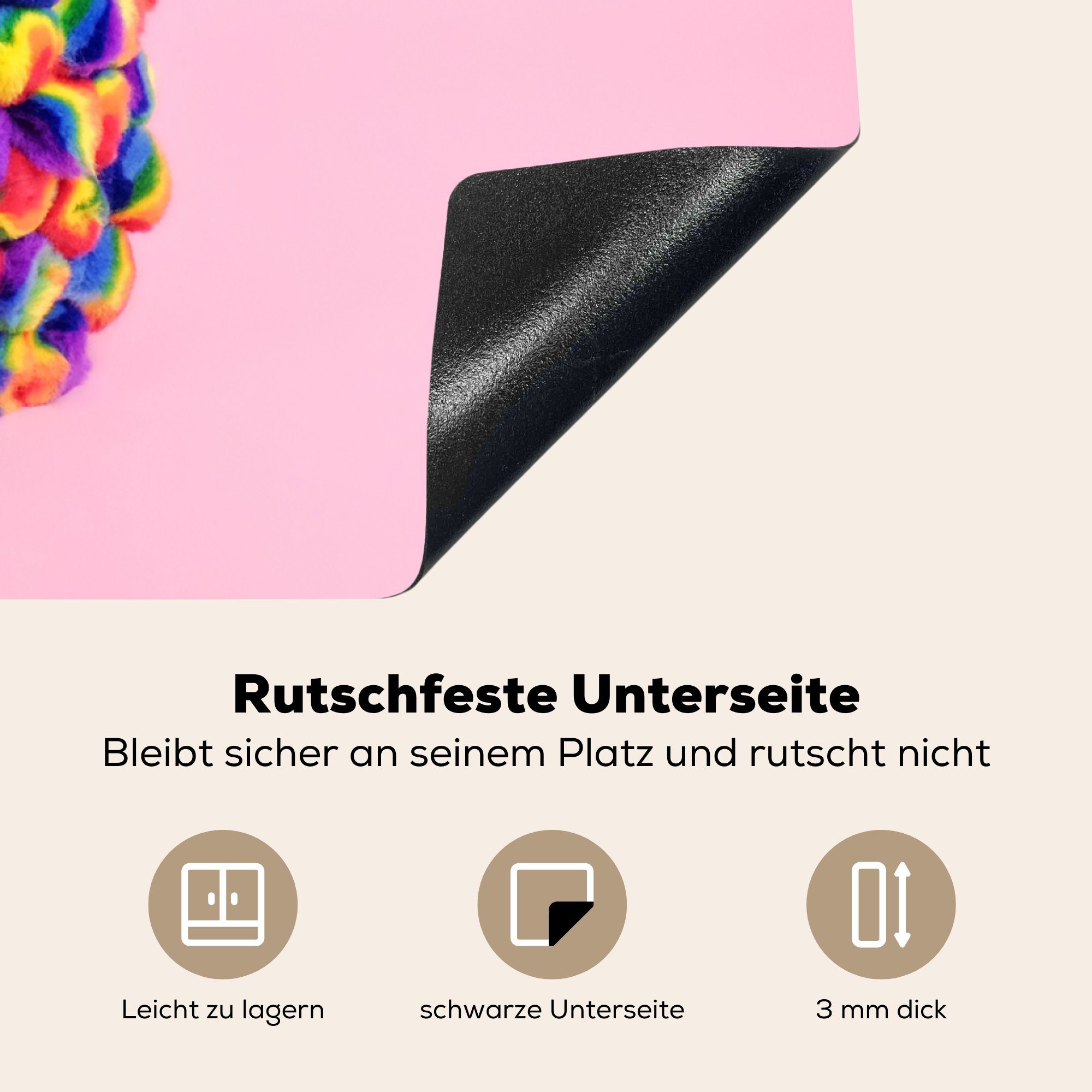 Arbeitsplatte cm, bedeckte mit 78x78 Ananas, für küche bunten Kugeln Ceranfeldabdeckung, tlg), (1 MuchoWow Herdblende-/Abdeckplatte Vinyl, Eine