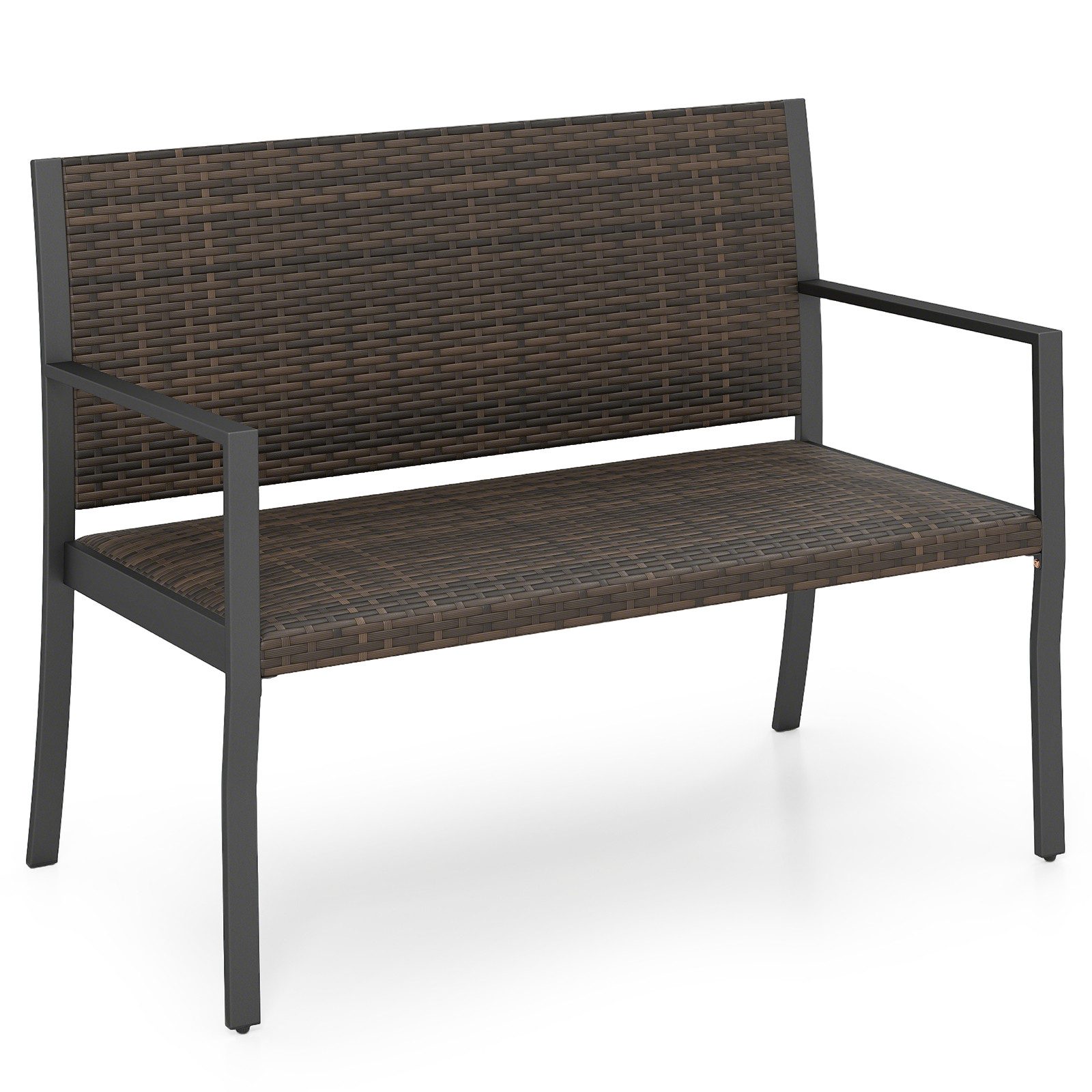 COSTWAY Gartenbank, wetterfest, Polyrattan Sitzbank mit gepolsterter Sitz 360kg