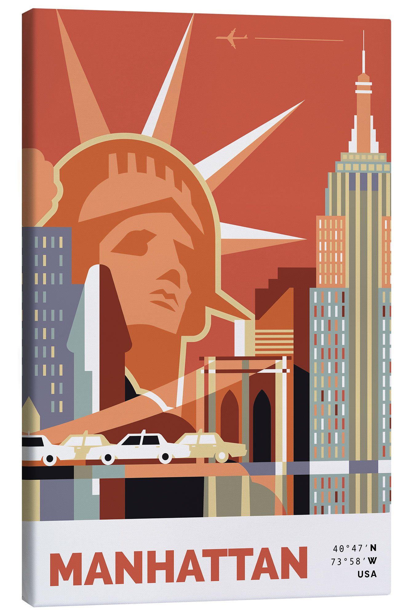 Posterlounge Wandbild Manhattan, Retro Travel Design, erhältlich als Poster, Leinwandbild, Wandsticker oder Acrylglasbild
