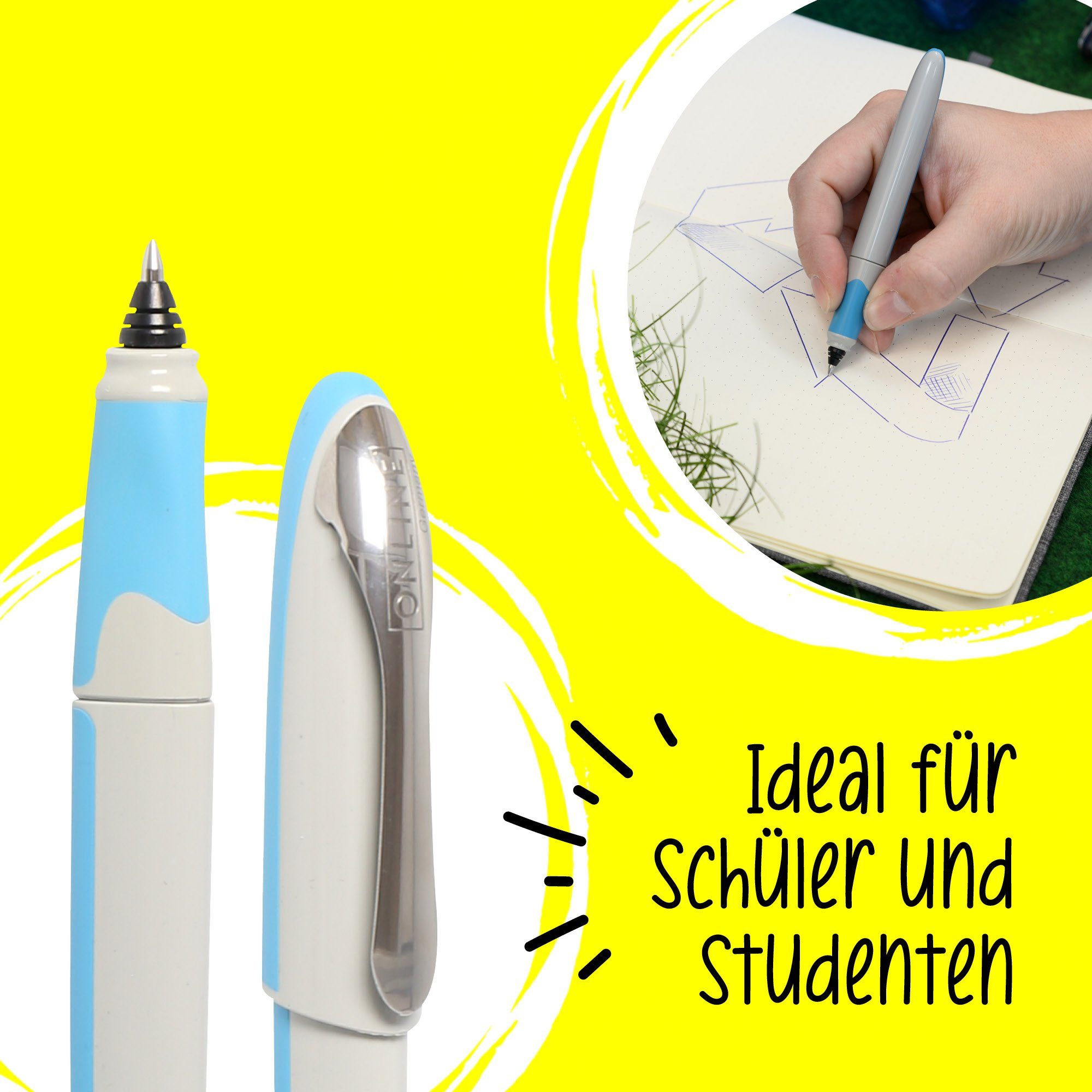 Online Pen für Rollerball ideal die Engel Schule Air, Blauer ergonomisch, Tintenroller Zertifiziert