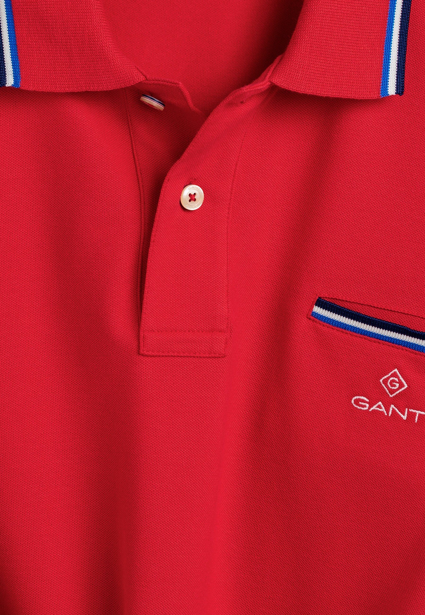 Gant Poloshirt Shirt (1-tlg) Rugger Piqué mit Poloshirt rot Kontraststreifen