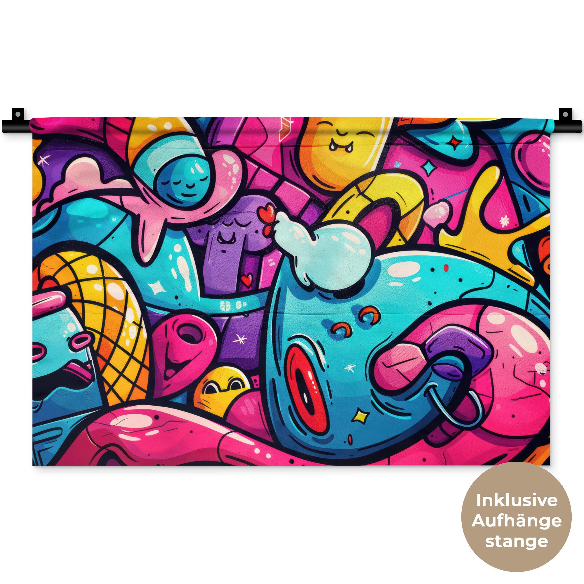 MuchoWow Wandteppich Abstrakt - Neon - Design - Bunt - Graffiti, Rechteckig, Höhe: 3 mm, Wandteppich für Wohnzimmer, Schlafzimmer, 60x40 cm