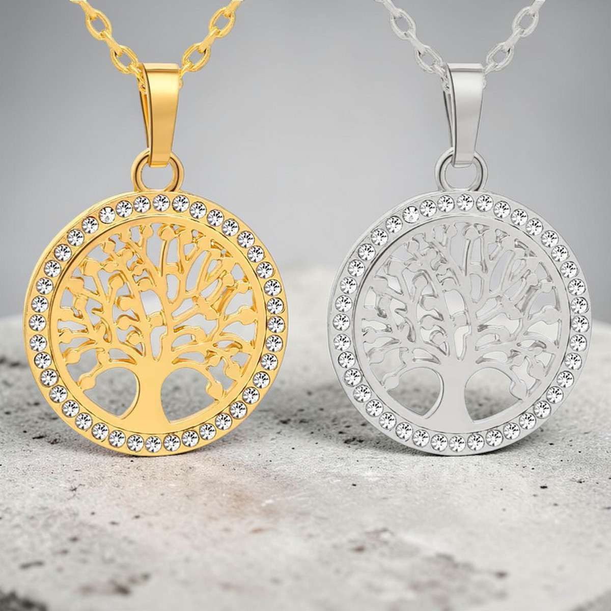 Taffstyle Kette mit Anhänger Halskette mit Lebensbaum Zirkonia Anhänger Tree of Life Schmuck (Filigrane Lebensbaum Halskette mit Kristallbesatz und verstellbare – Bild 2 von 5