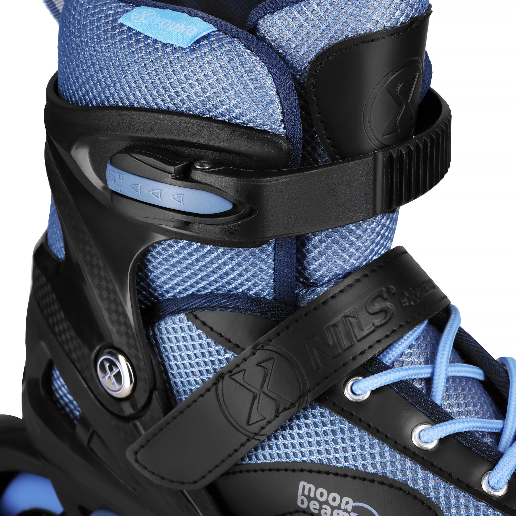 NILS EXTREME Inlineskates Inliner Moonbeam Blau Skates verstellbare Größe + Schützer Set, Komplettset mit LED-Rollen