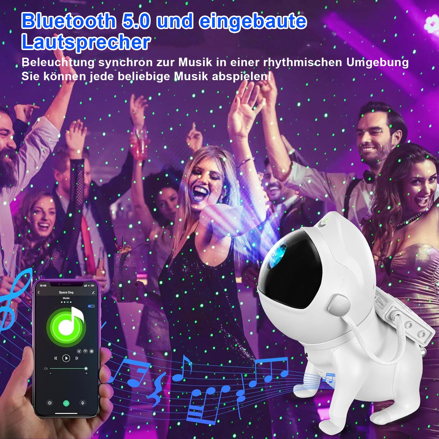 Sunicol LED-Sternenhimmel Sternenhimmel Projektor, mit Fernbedienung und App-Steuerung, mit Bluetooth-Musiklautsprecher, 21 Farbmodi, 8 Weißes Rauschen