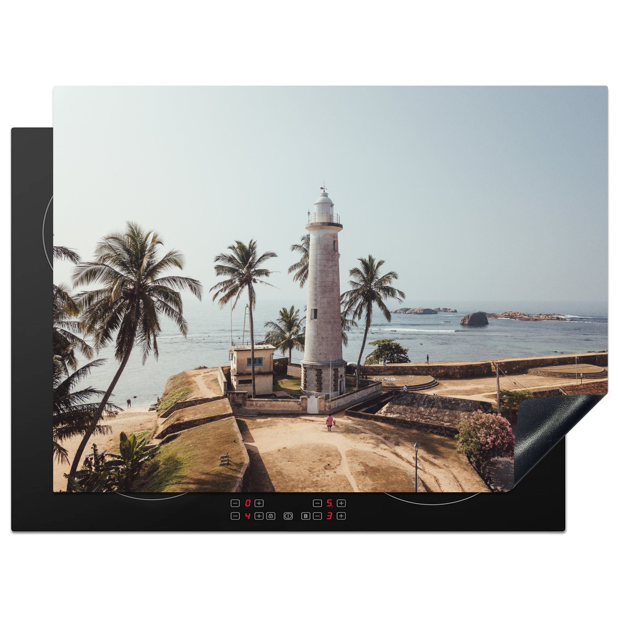 Mobile Lanka, MuchoWow cm, Galle tlg), (1 Fort Der im Ceranfeldabdeckung Herdblende-/Abdeckplatte Vinyl, asiatische Sri nutzbar, in Arbeitsfläche 70x52 Leuchtturm