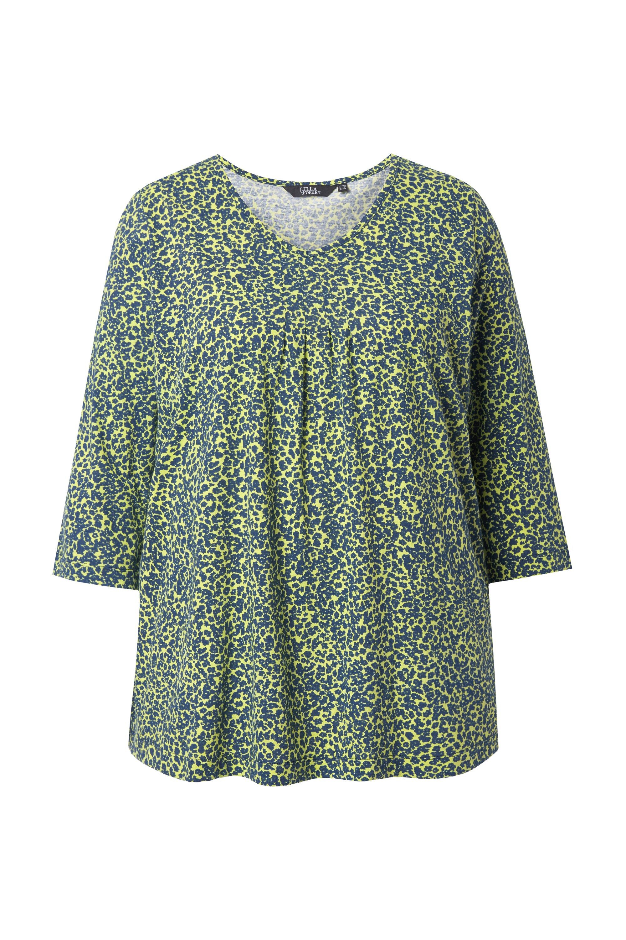 T-Shirt Shirt Zierfalten A-Linie V-Ausschnitt 3/4-Arm