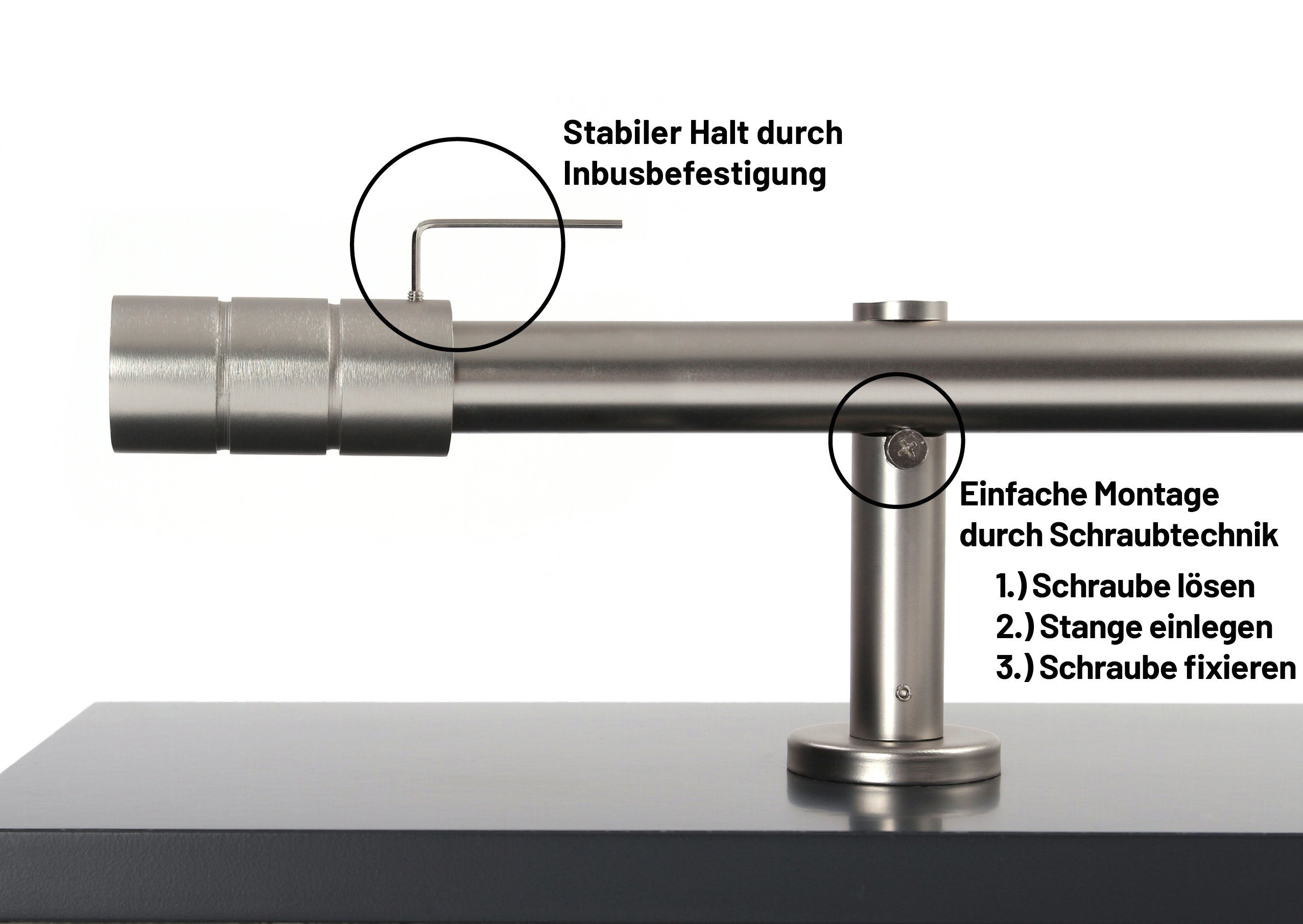 Deco-Raum Gardinenstange Zylinder, Ø 25 mm, 1-läufig, Wunschmaßlänge, kürzbar, Bohren, verschraubt, Metall, Komplett-Set mit Montagematerial