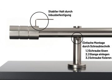 Gardinenstange Zylinder, Deco-Raum, Ø 25 mm, 1-läufig, Wunschmaßlänge, kürzbar, Bohren, verschraubt, Metall, Komplett-Set mit Montagematerial