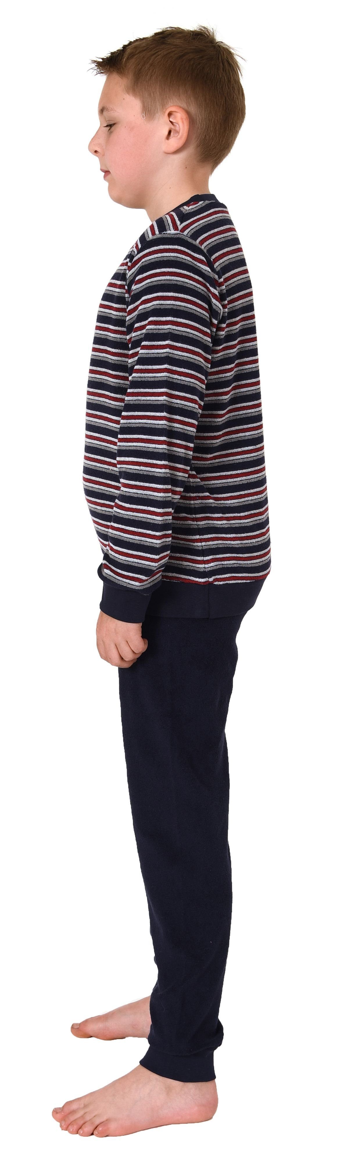 Normann Pyjama Jungen mit Bündchen Frottee marine langarm Streifenoptik in Schlafanzug
