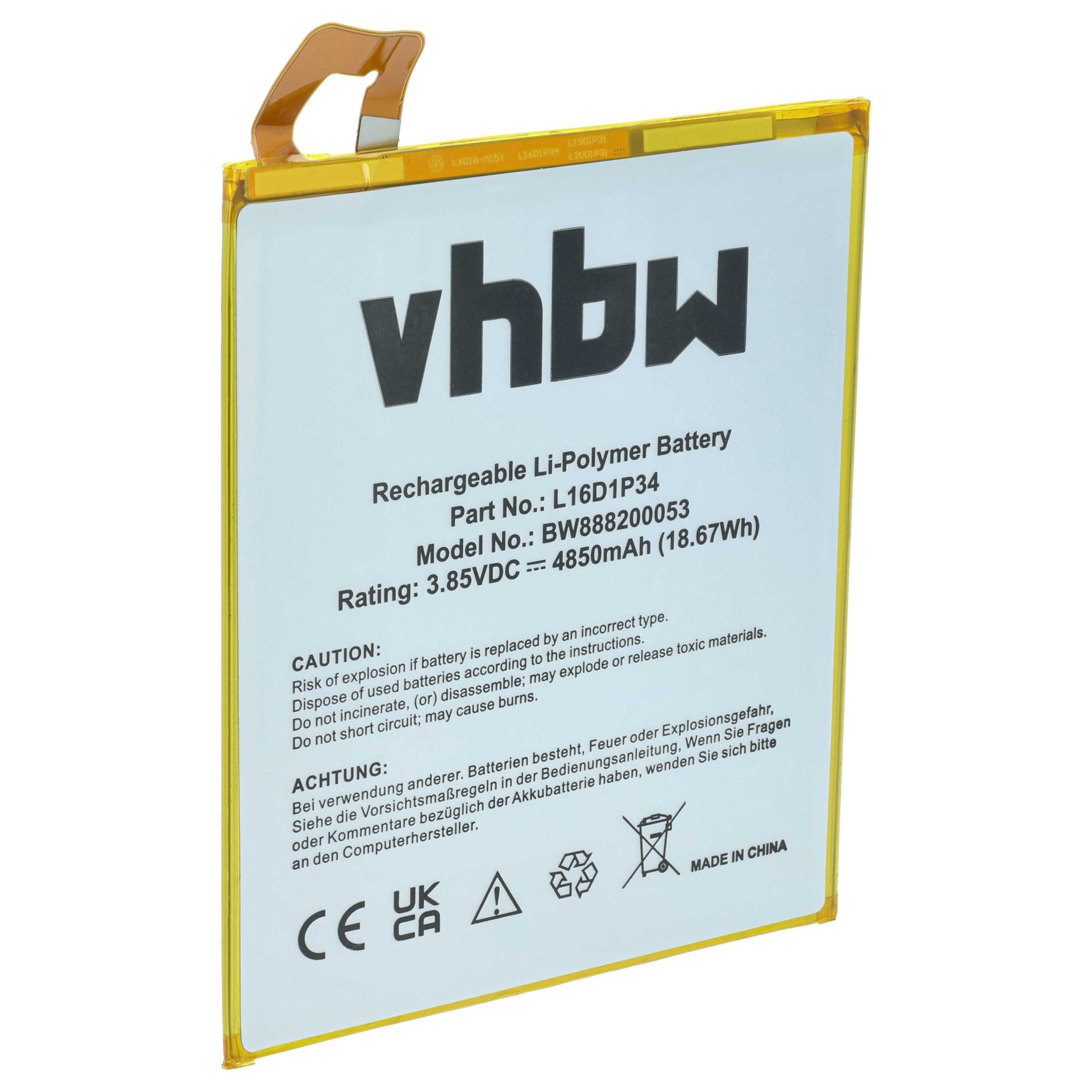 vhbw Akku passend für Lenovo TAB4 8 plus, TAB4 8, TB-8704x, TB-8504N, Tab Tablet-Akku Akku Li-Polymer 4850 mAh (3,85 V), Leistungsfähiger Austausch-Akku für Ihren Tablet-Computer