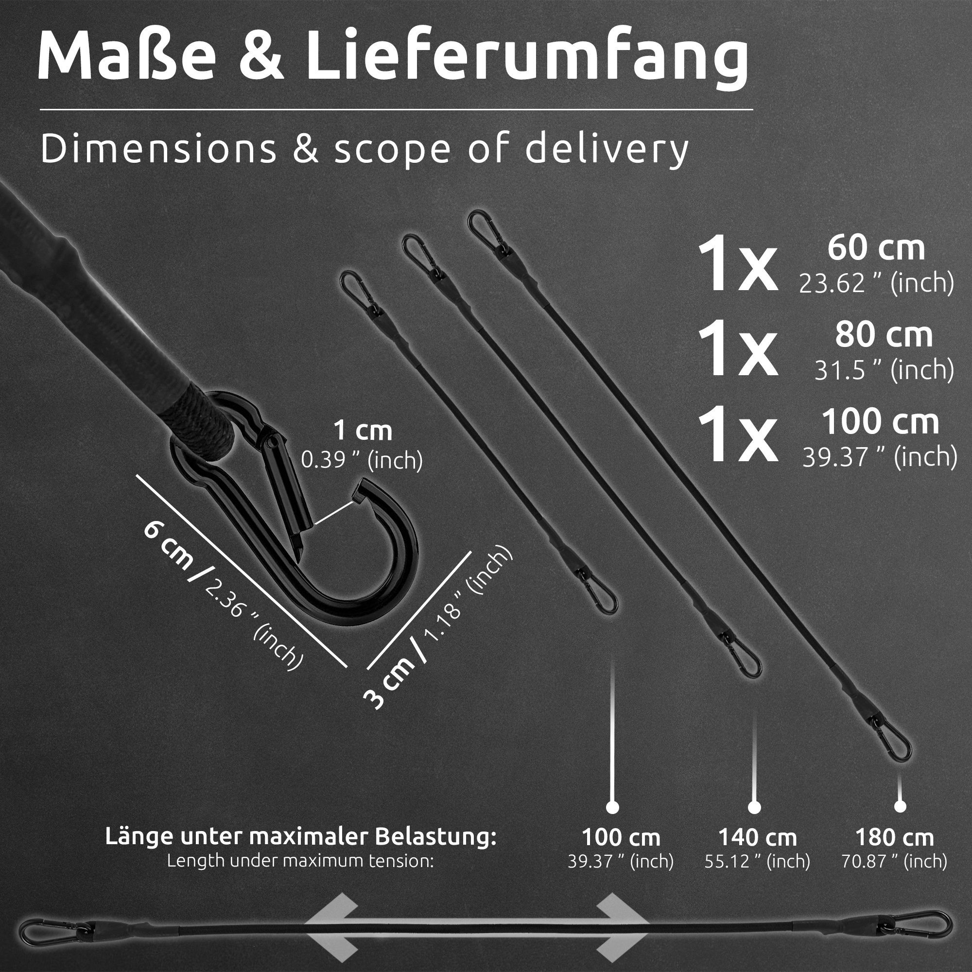 ECENCE Spanngurt 3x Spanngummi mit Karabiner 1x100cm, 1x80cm, 1x in (3-St)