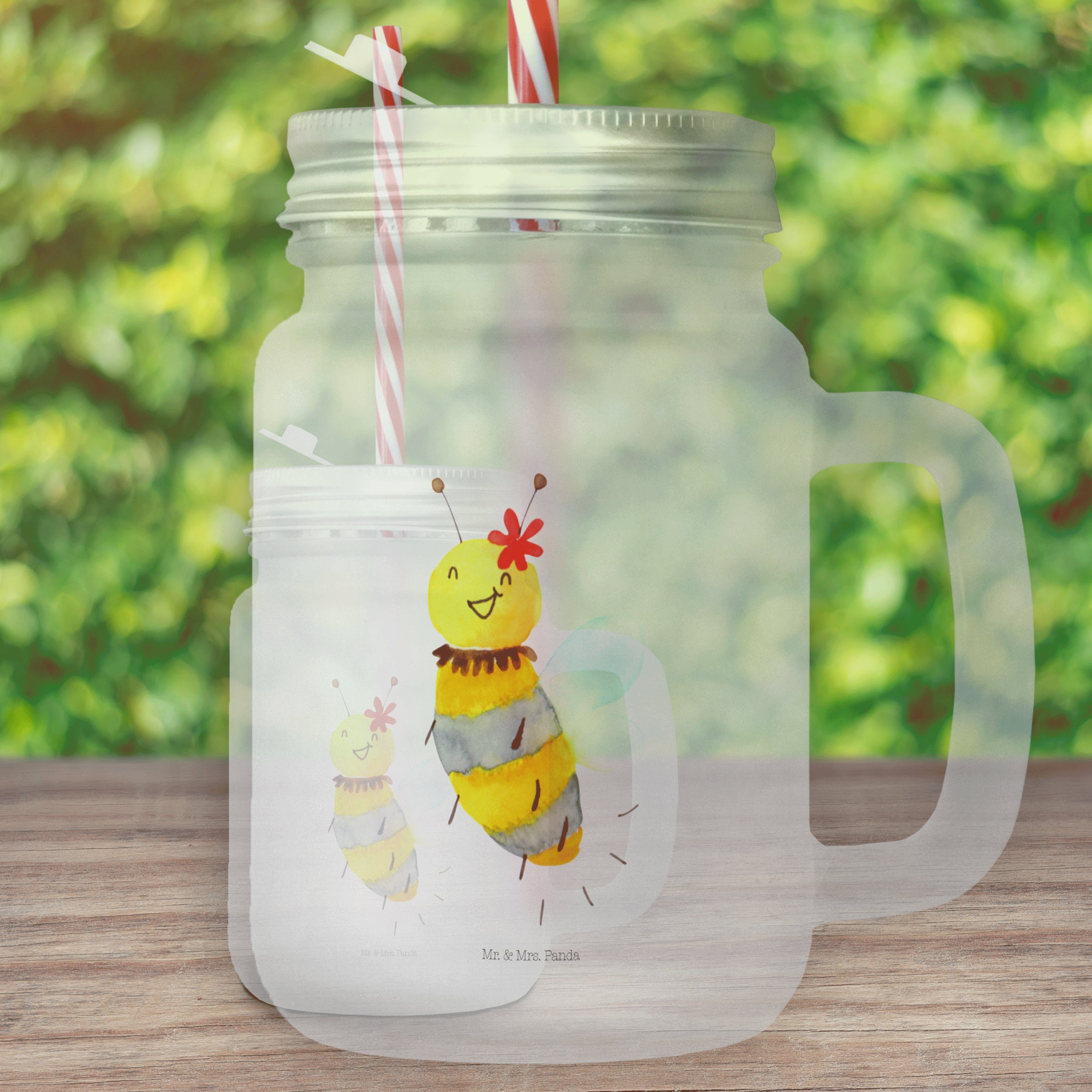 Mr. & Mrs. Panda Glas Biene Blume - Transparent - Geschenk, Hummel, Mason Jar Trinkglas, So, Premium Glas