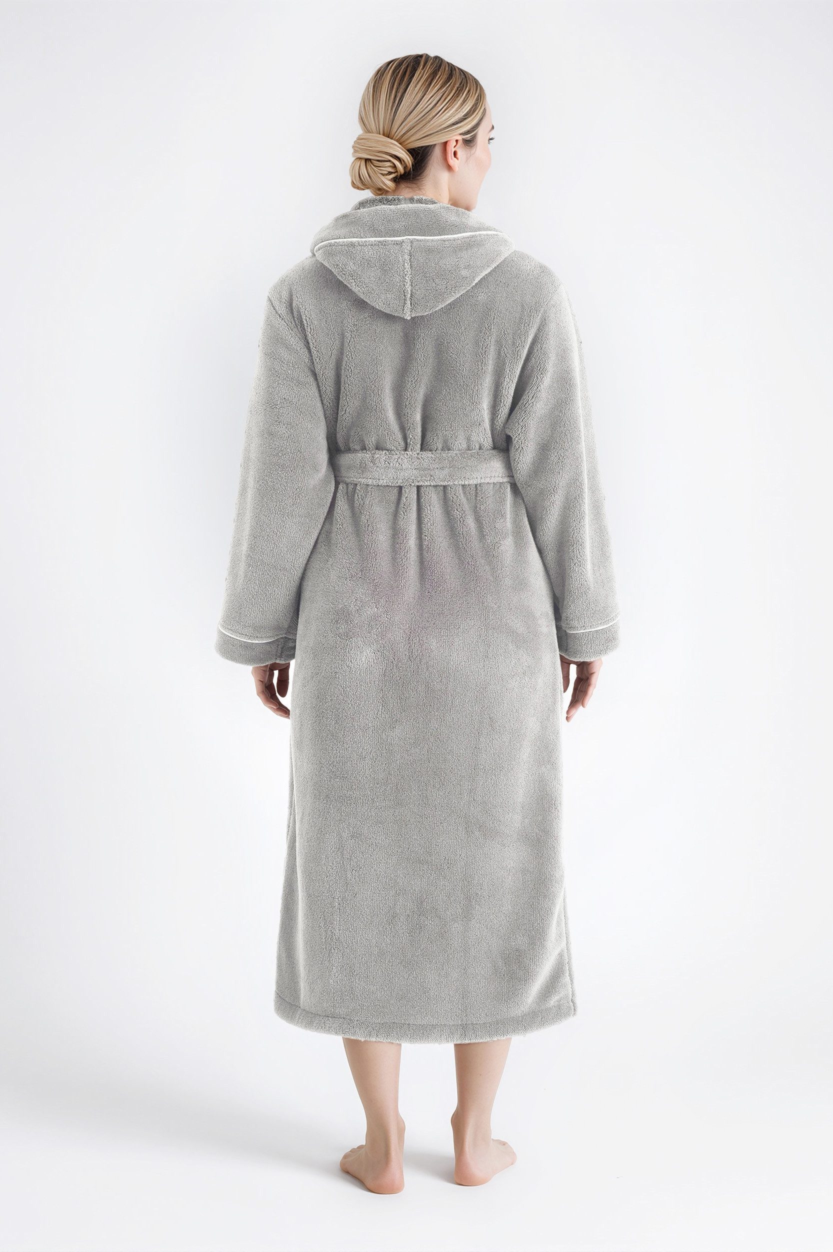 OTTO home Unisex-Bademantel Lillou, ideal für Sauna & Spa, Hotelbademantel, Morgenmantel, Langform, Microfaser, Kapuze, Gürtel, kuschelig weicher Fleece, plüsch, für Damen und Herren, XS-3XL
