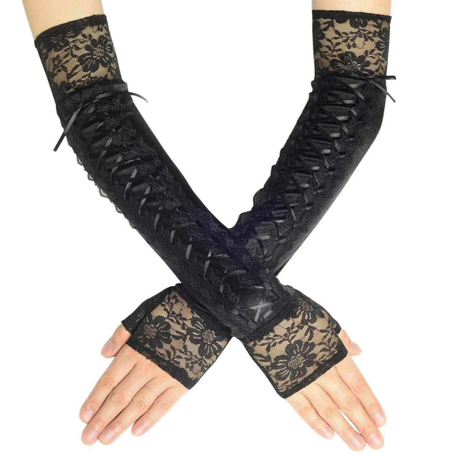LuxusKollektion Abendhandschuhe Damen Satin Handschuhe Spitze Kante Schwarz (1-St)