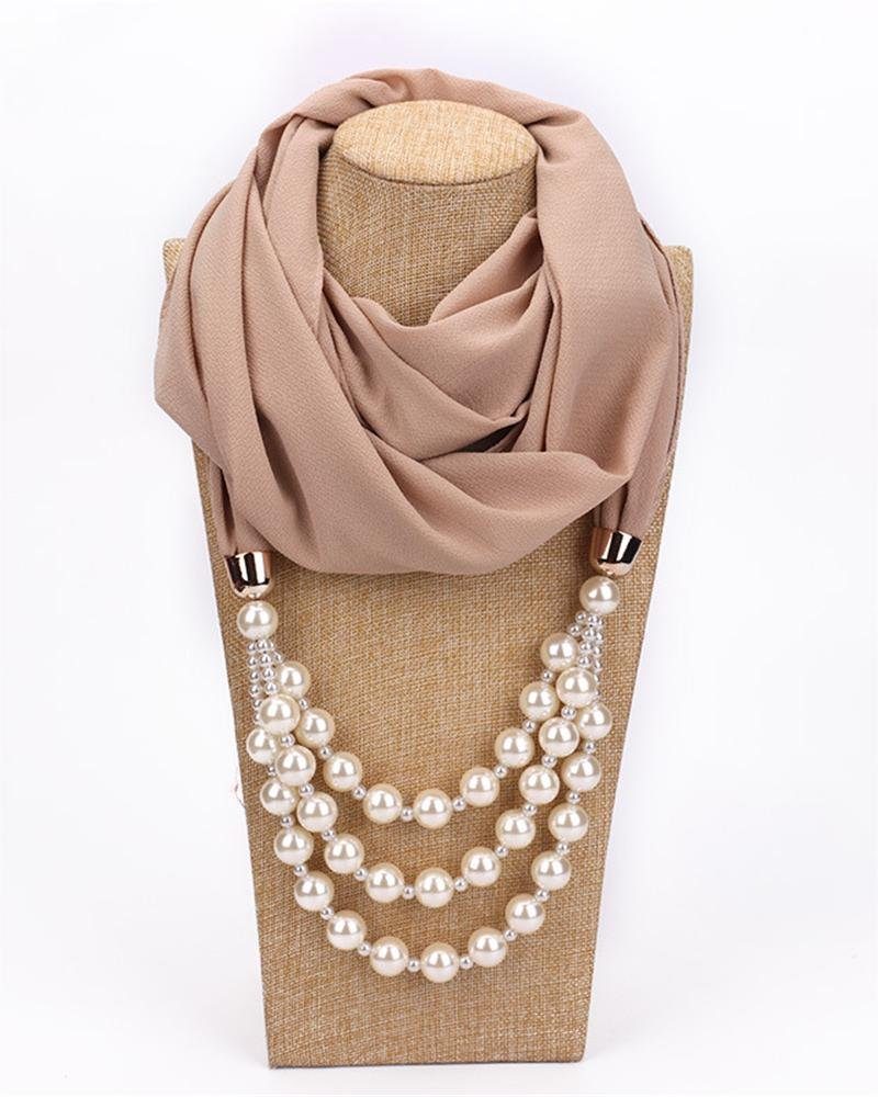 Rouemi Modeschal Damen Loop Schal,Imitation Perlenkette Schal, dekorative warmen Schal Aprikose