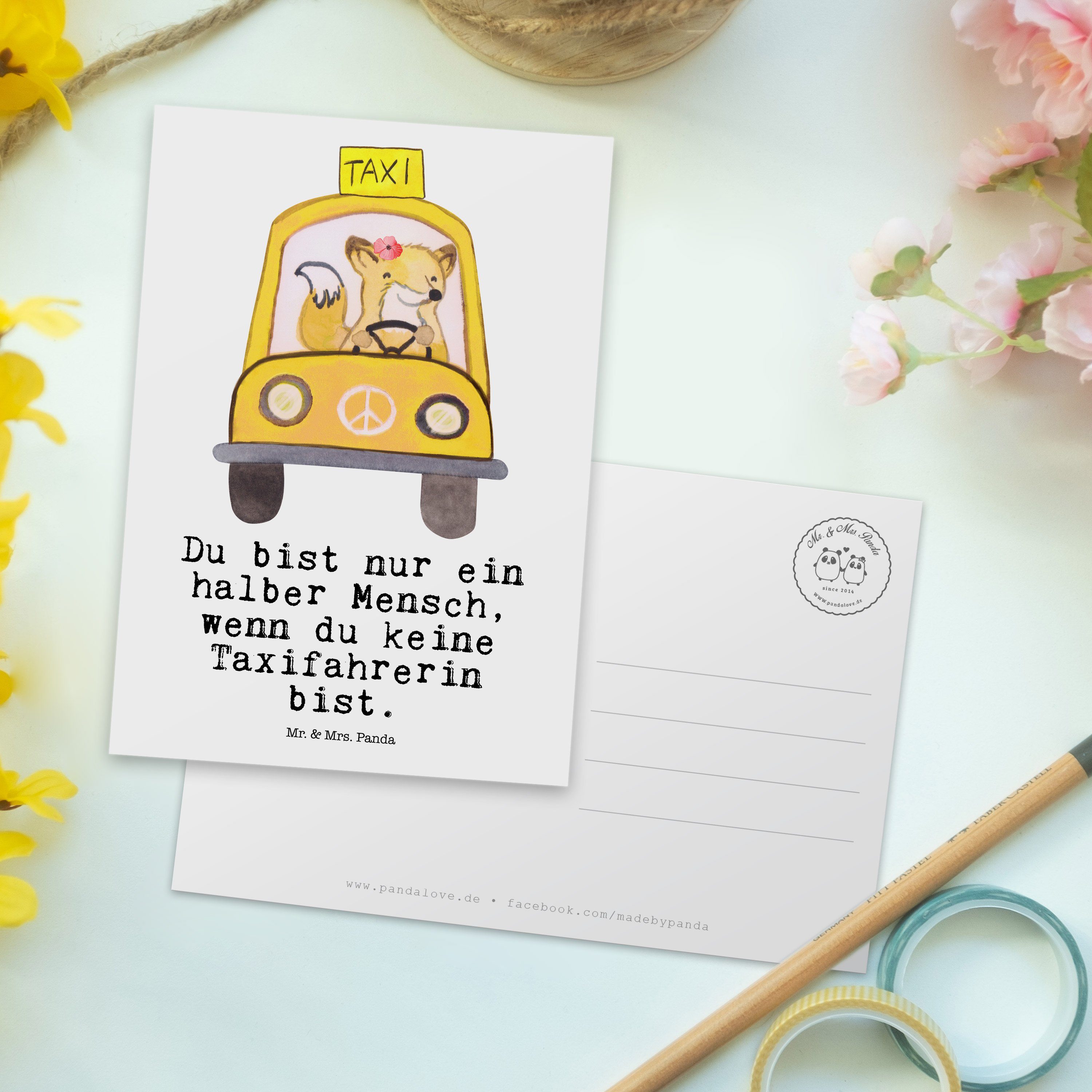 Weiß Panda Mrs. Taxifahrerin Mr. - Herz Geschenkkarte, Beruf, mit & Geschenk, Postkarte - Arbeit