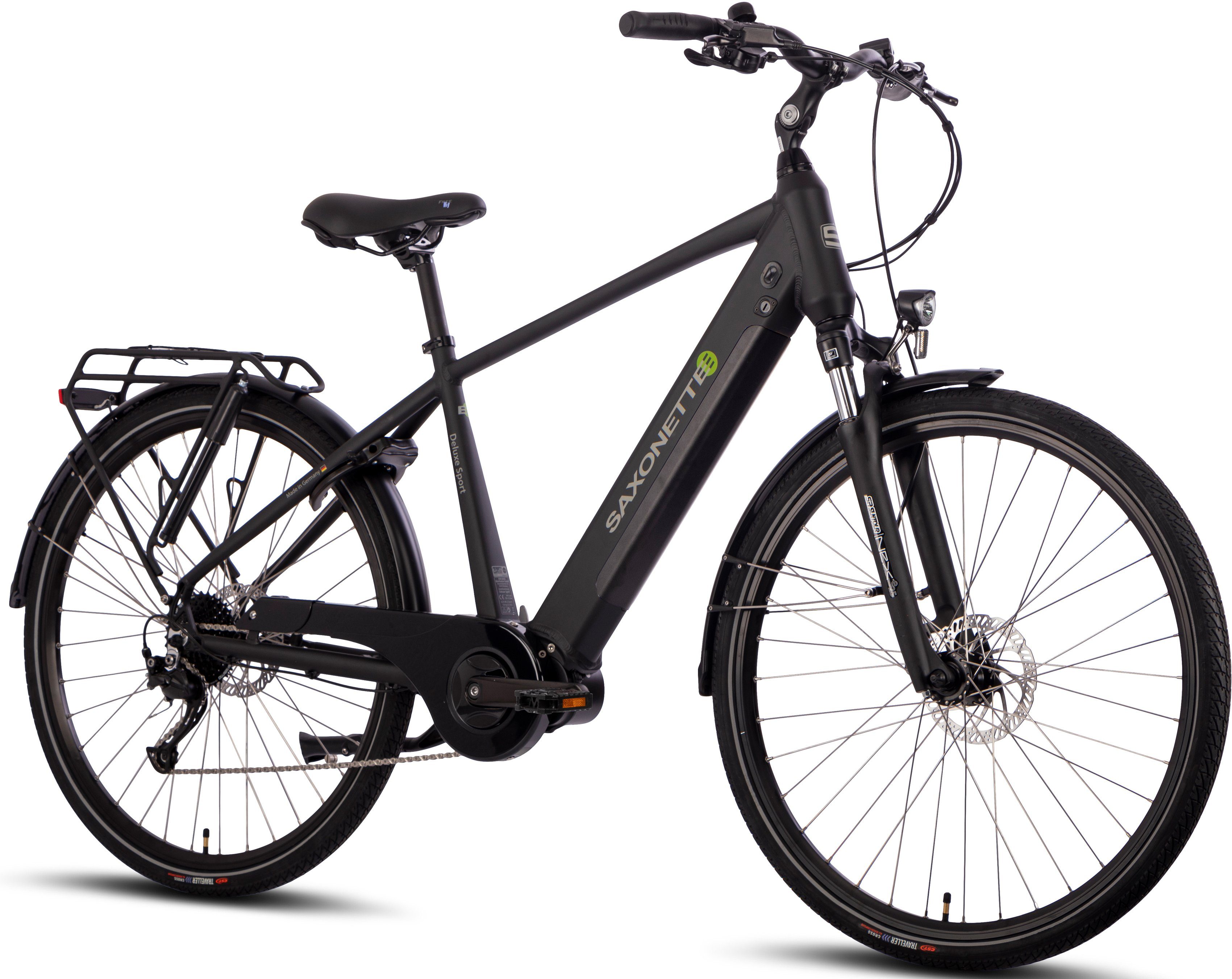 SAXONETTE E-Bike Cityrad Deluxe Sport Man, 9 Gang Shimano Alivio Schaltwerk, Kettenschaltung, Mittelmotor, 418 Wh, Pedelec, Elektrofahrrad für Damen u. Herren