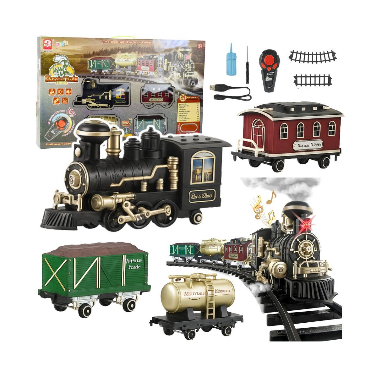 Wisam Lernspielzeug Elektrische Eisenbahn, klassische ferngesteuerte Eisenbahn