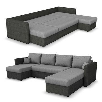 Vicco Wohnlandschaft Ecksofa mit Schlaffunktion XXL Grau / Anthrazit, mit Stauraum