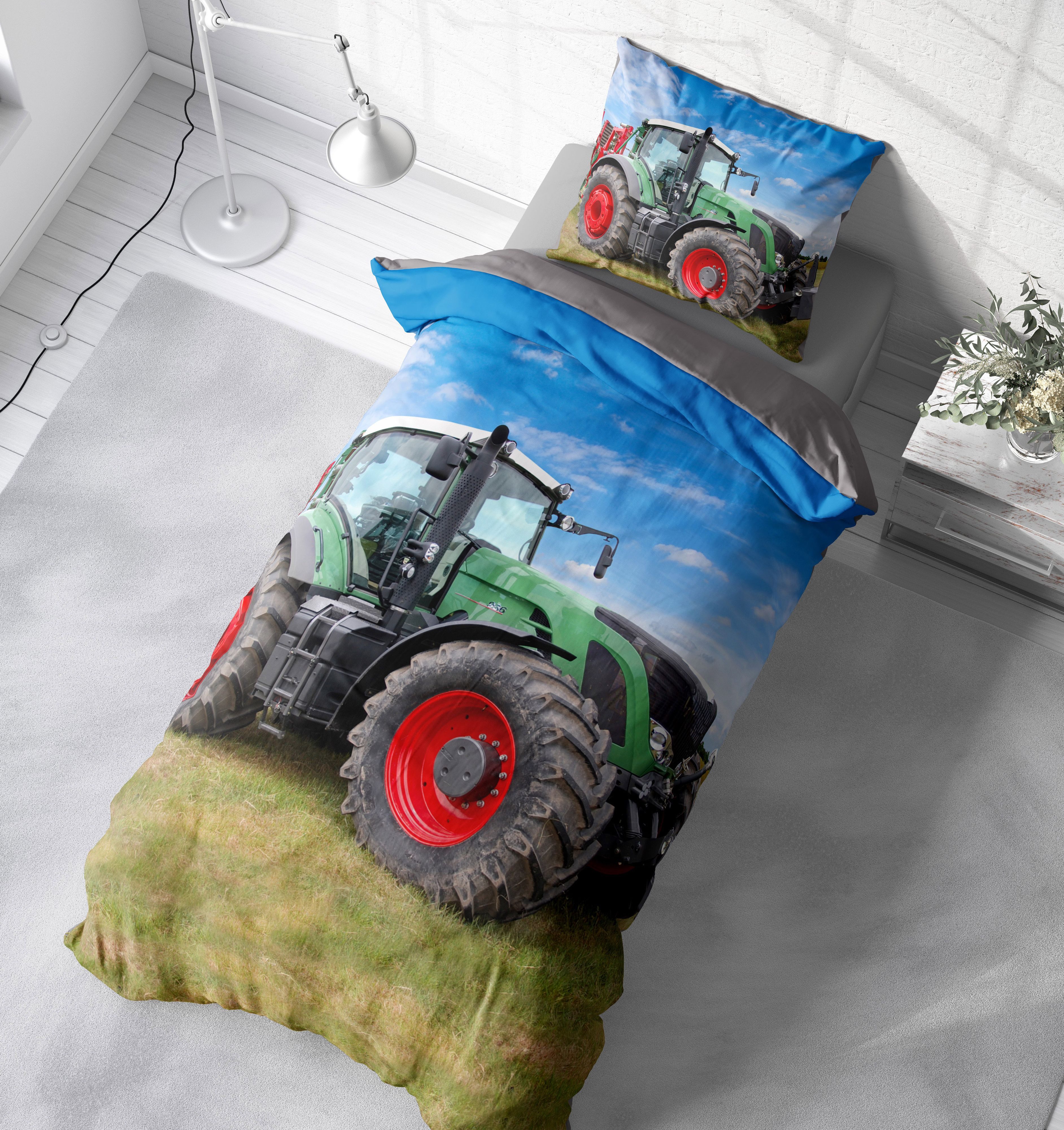 One Home Bettwäsche Fotodruck, Mikrofaser, 4 teilig, Traktor Trecker Landmaschinen, Knitterfrei Weich für Sommer und Winter – Bild 4 von 5