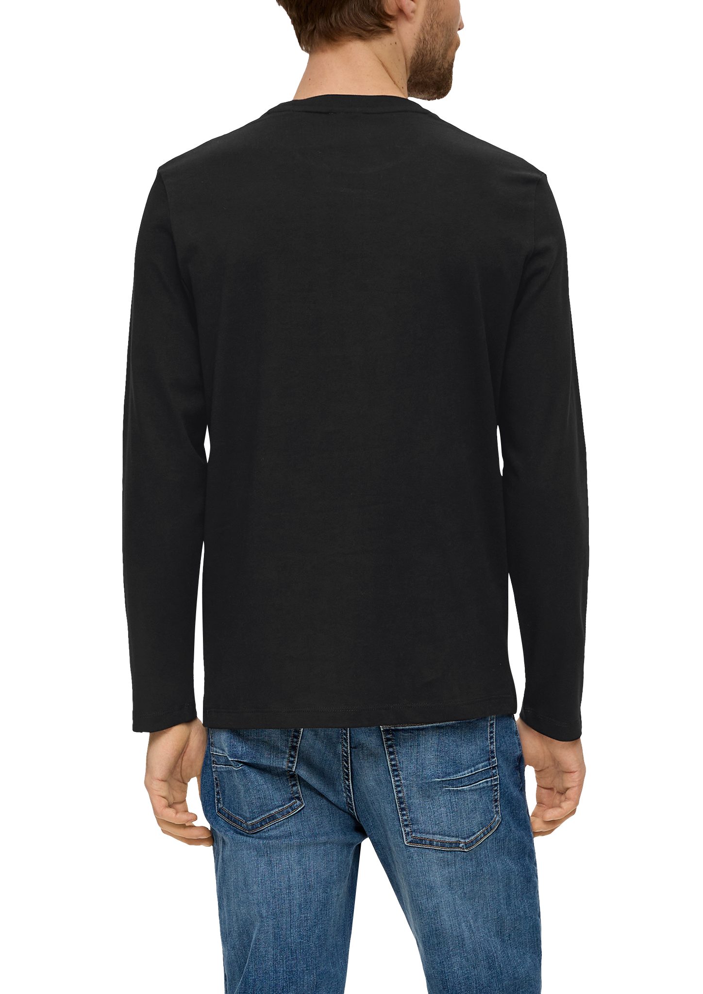 Label-Print s.Oliver gummiertem mit schwarz Longsleeve Langarmshirt