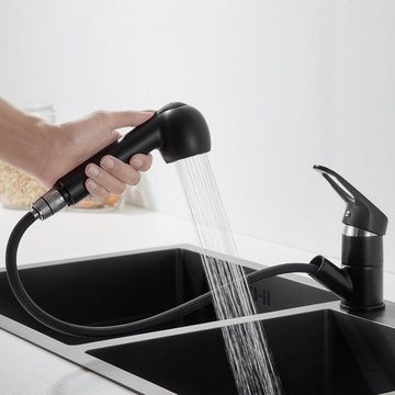 AuraLum pro Küchenarmatur Ausziehbar Wasserhahn mit Brause Einhandmischer Spültischarmatur Schwarz Mischbatterie 360°
