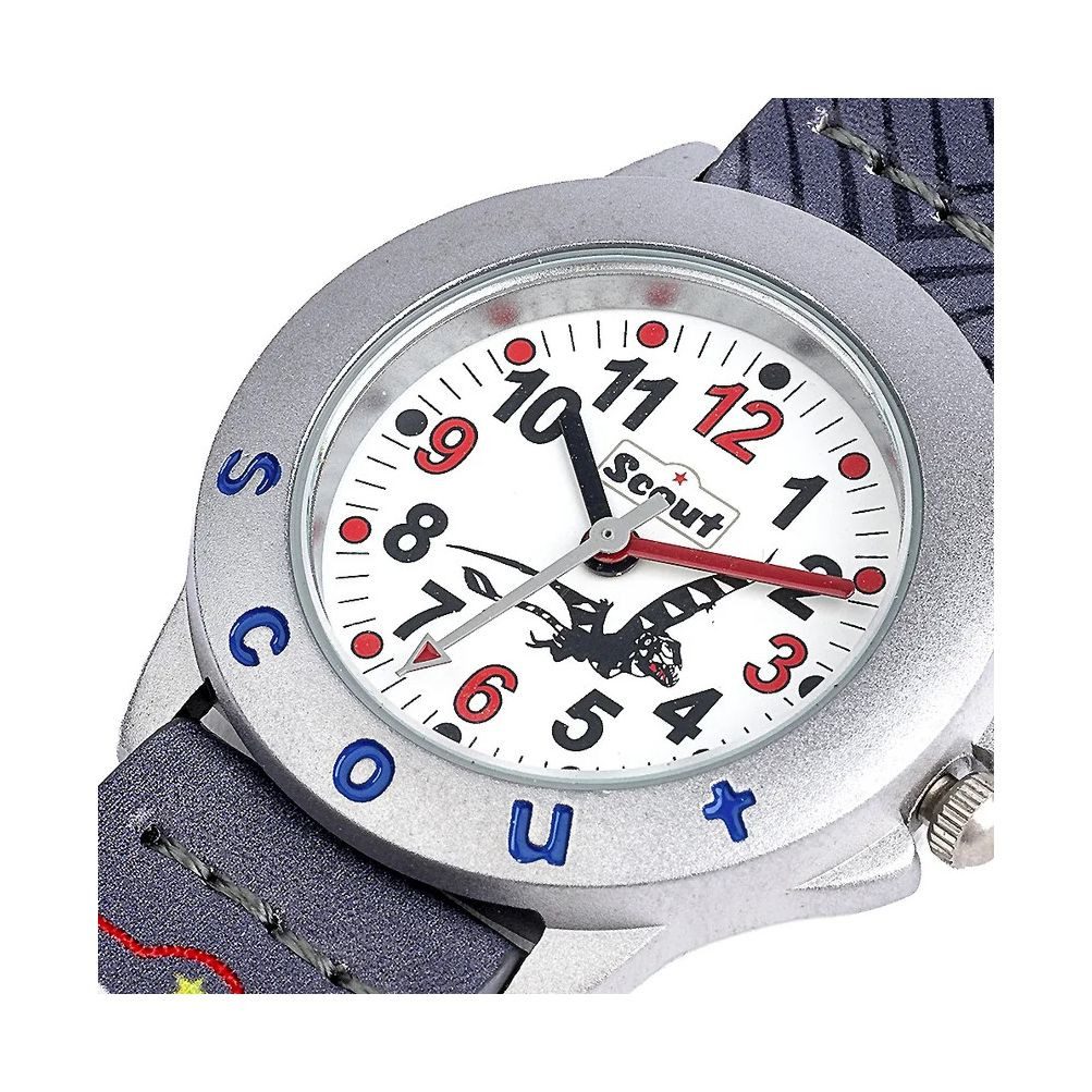 Scout Quarzuhr Kinderuhr 164000048 Dinosaurier Kunstlederband Grau 30 mm