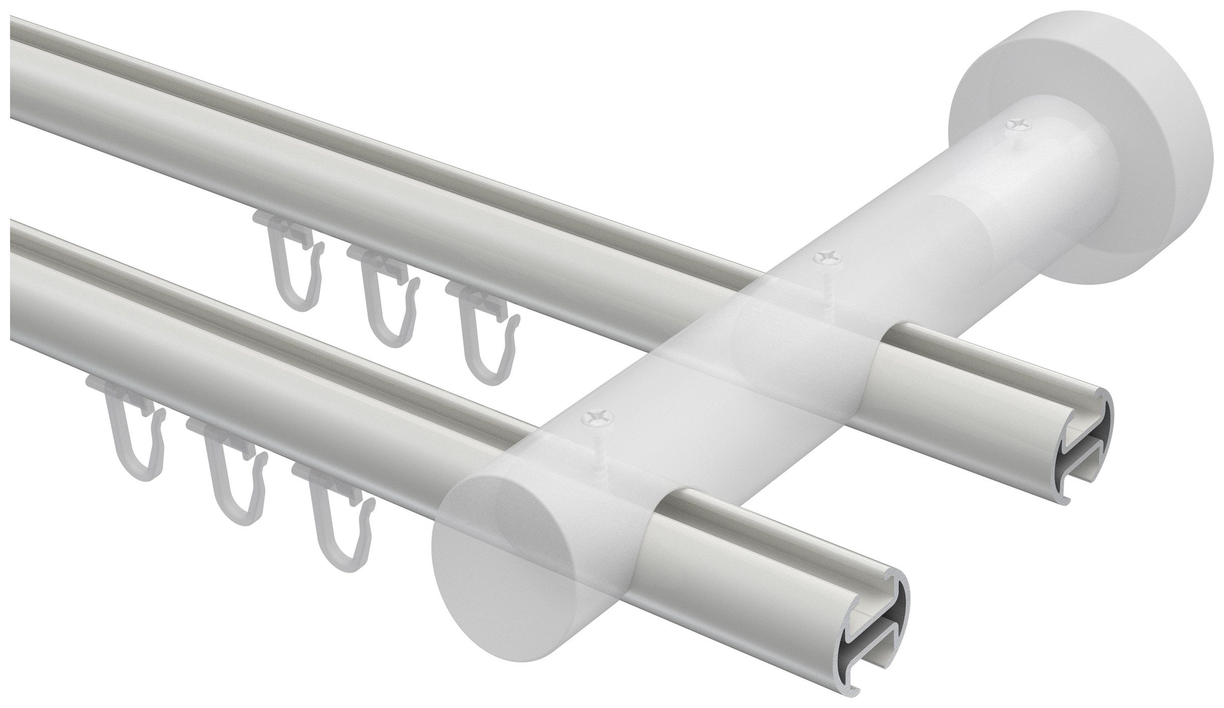 INTERDECO Innenlaufschiene Talent Feta, Ø 20 mm, 2-läufig, Fixmaß, kürzbar, Wandmontage, Aluminium, Weiß