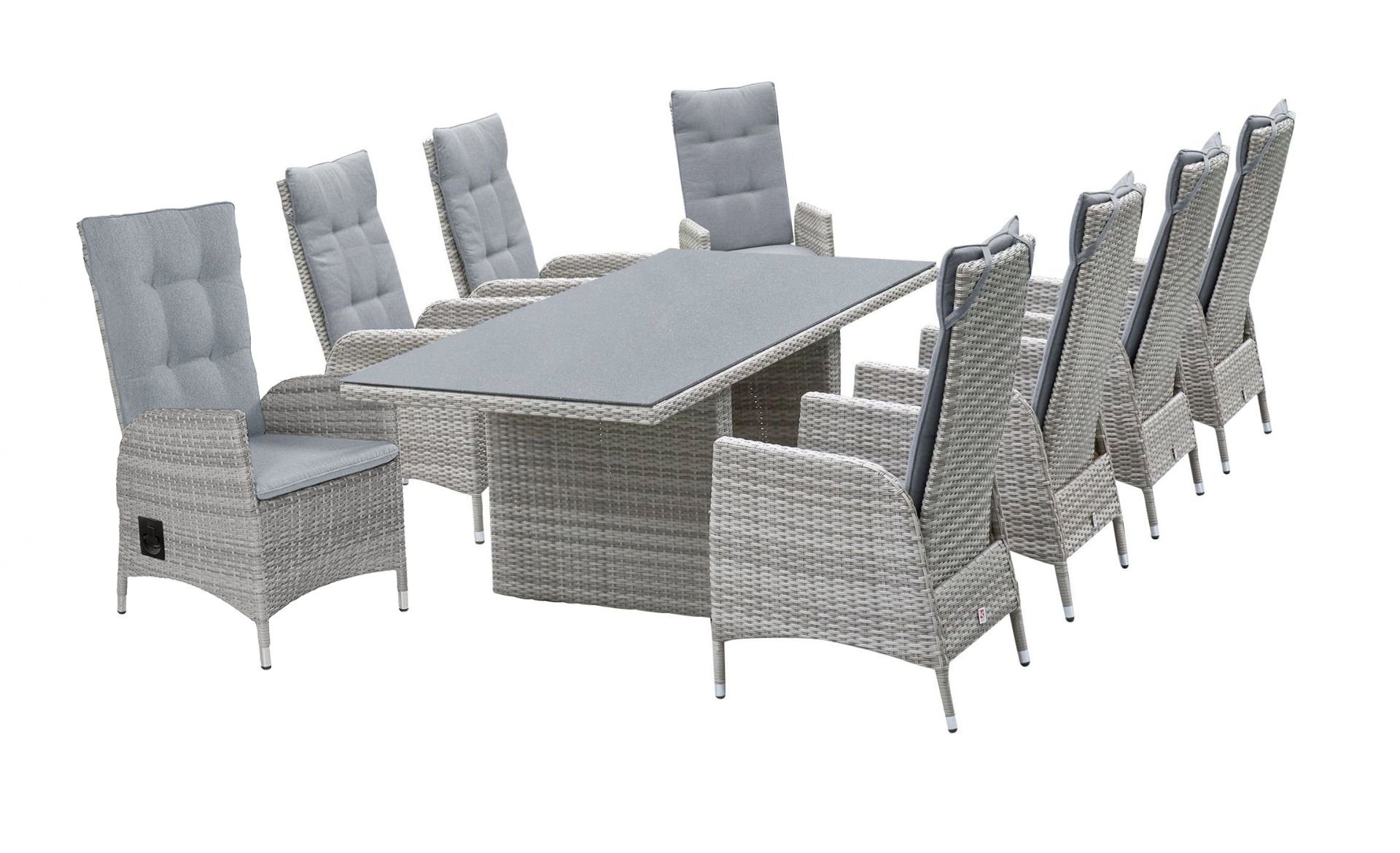 LC Garden Garten-Essgruppe LC Garden Roma Gartenset II 220cm Gartentisch + 8 Gartenstühle