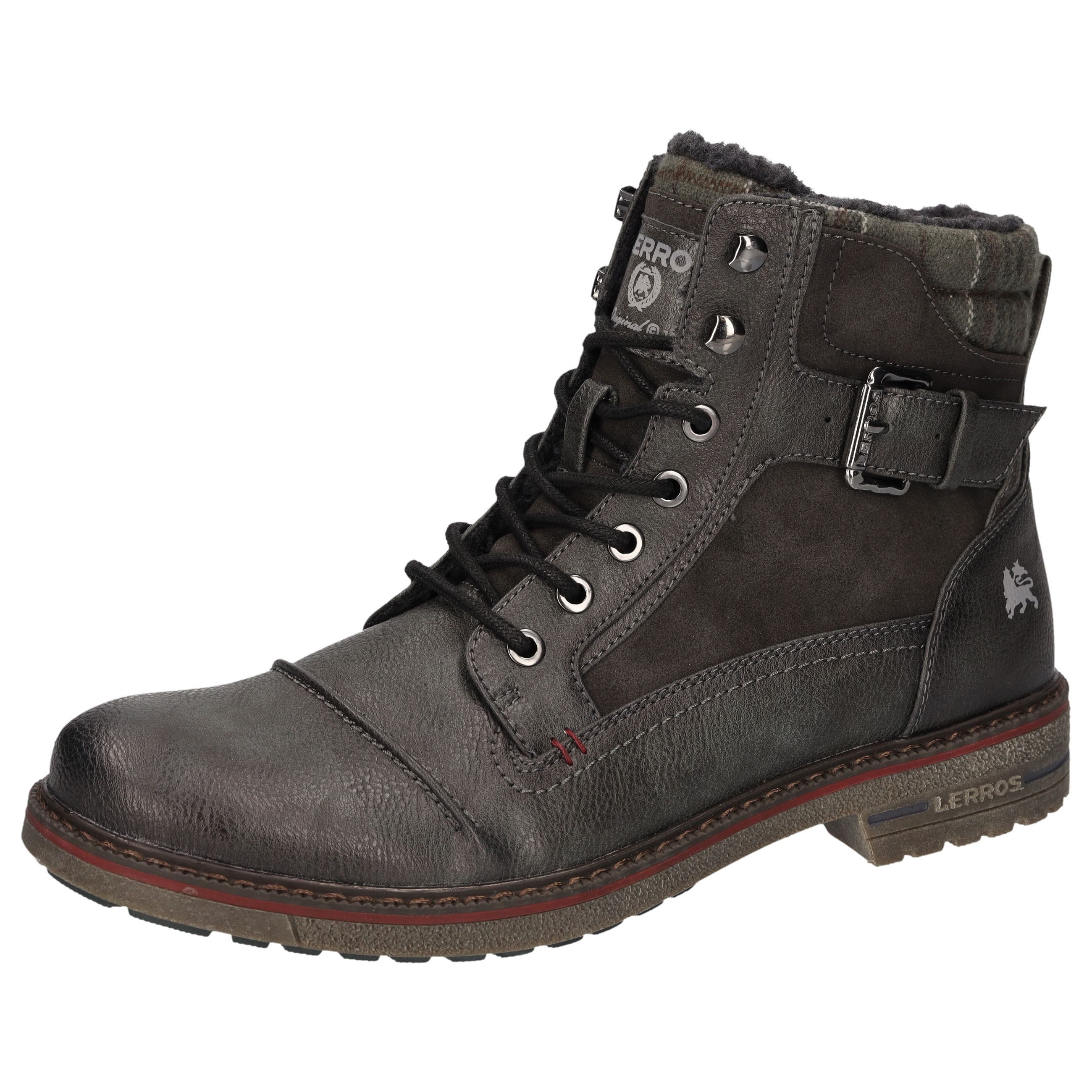 LERROS Winterboots Workerboots, Schnürboots mit gepolstertem Karo-Schaftrand