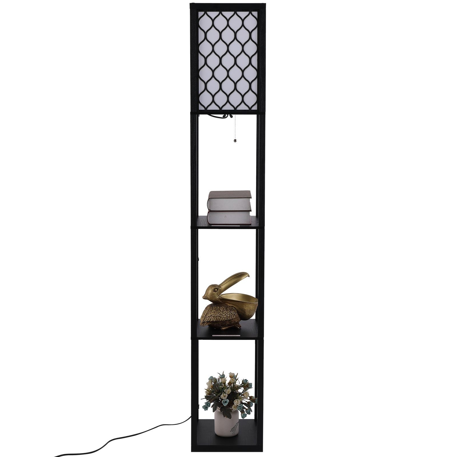 HOMCOM Stehlampe, Regalen, 26 Holz, W im x cm mit enthalten), Schwarz, 40 x E27 (nicht Lieferumfang 26 160 Stehleuchte Ein-,Ausschalter, bis