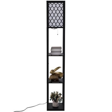 HOMCOM Stehlampe, Ein-,Ausschalter, E27 bis 40 W (nicht im Lieferumfang enthalten), Stehleuchte mit Regalen, Holz, Schwarz, 26 x 26 x 160 cm