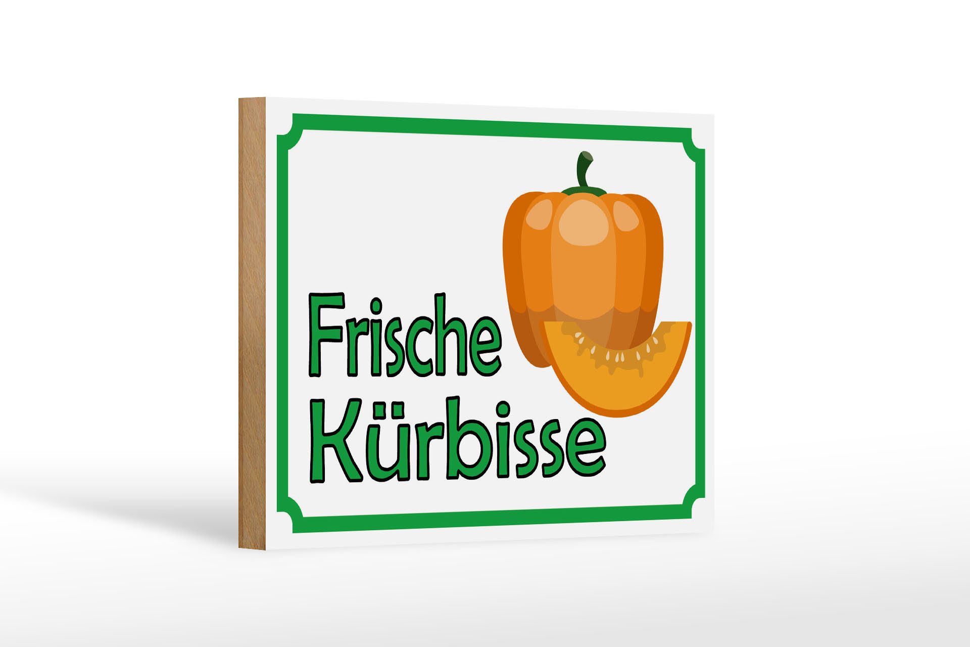 Holzbild Hinweis 18x12 cm frische Kürbisse Hofladen
