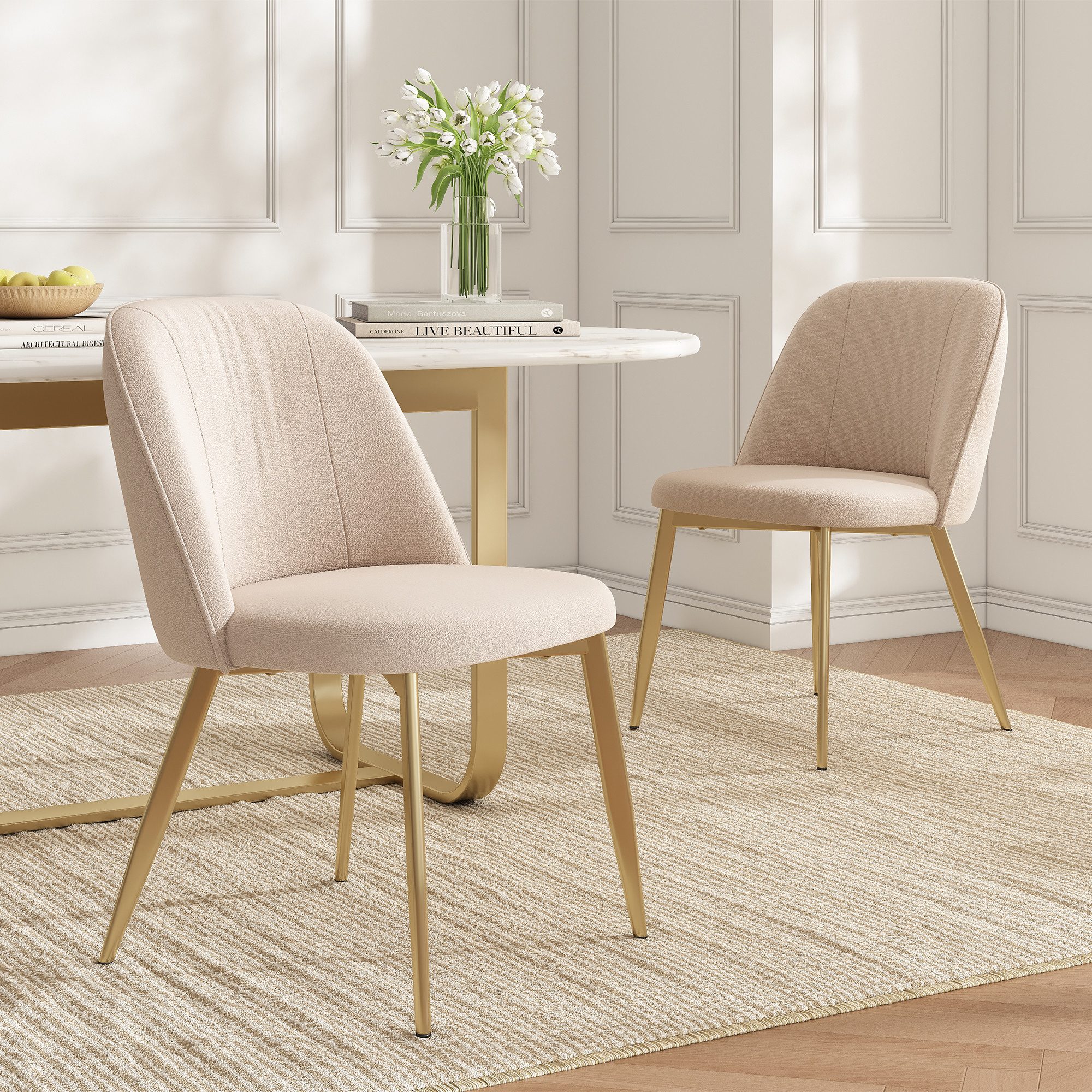 HAUSS SPOLE Esszimmerstuhl 4-tlg mit Samtstoff,Küchenstuhl Posterstuhl Metallbeine & Rückenlehne (Speisezimmerstuhl mit gepolsterter Sitzstruktur und moderner Metallbein-Konstruktion im eleganten Design, 4 St)