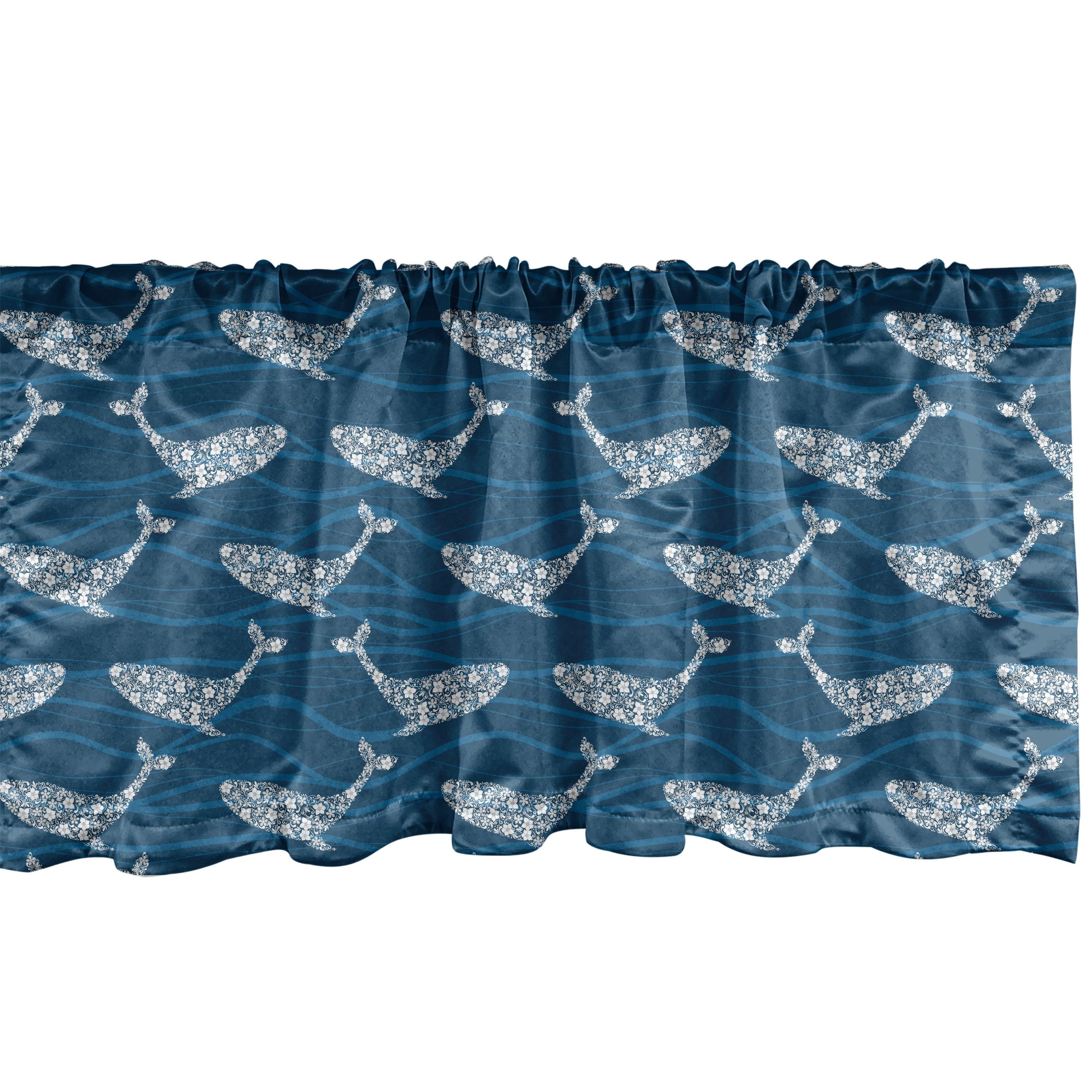 Scheibengardine Vorhang Volant für Küche Schlafzimmer Dekor mit Stangentasche, Abakuhaus, Microfaser, Fisch Floral ornamental Ozean Wale