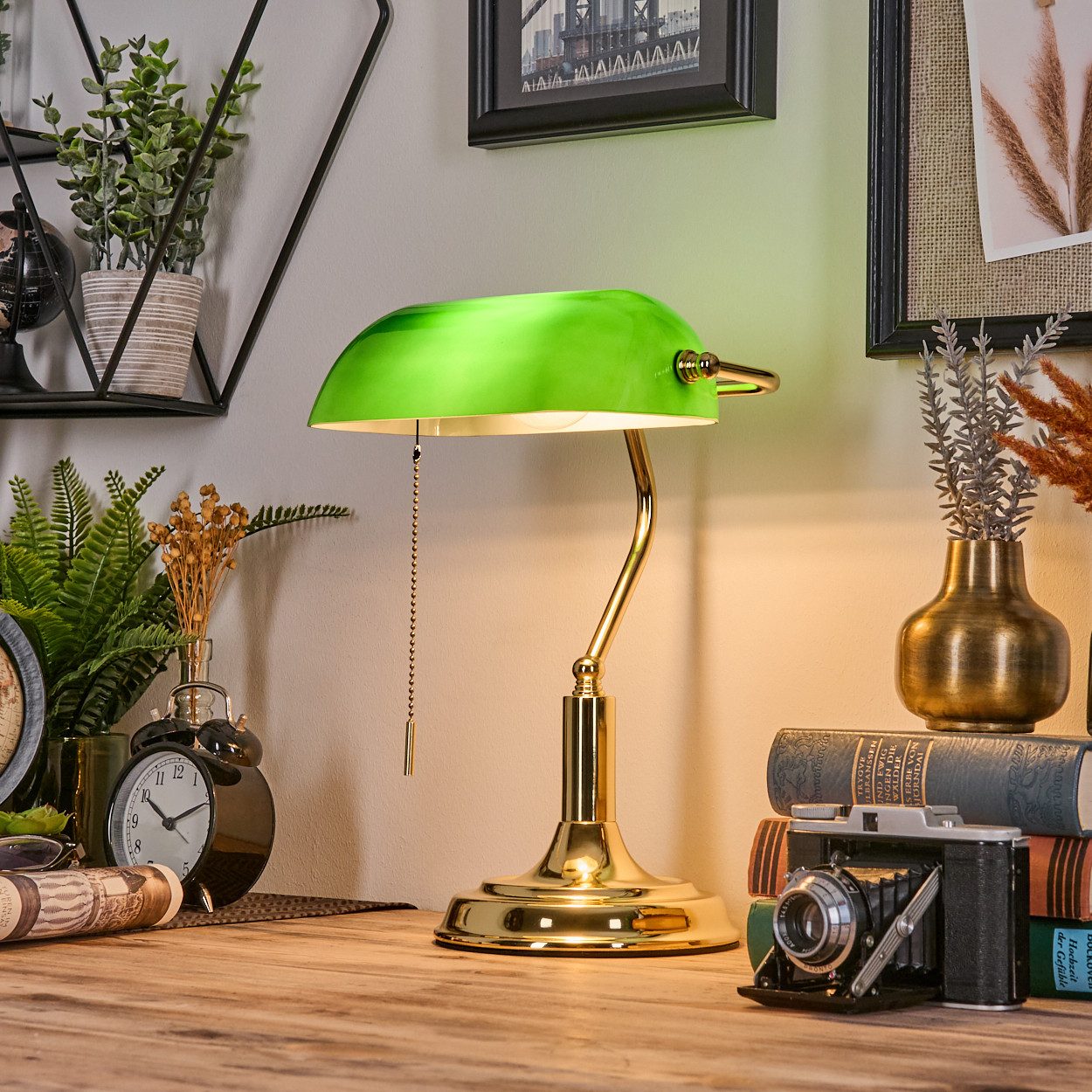 hofstein Tischleuchte Tischlampe aus Metall/Glas in Goldfarben/Grün/Weiß, S günstig online kaufen