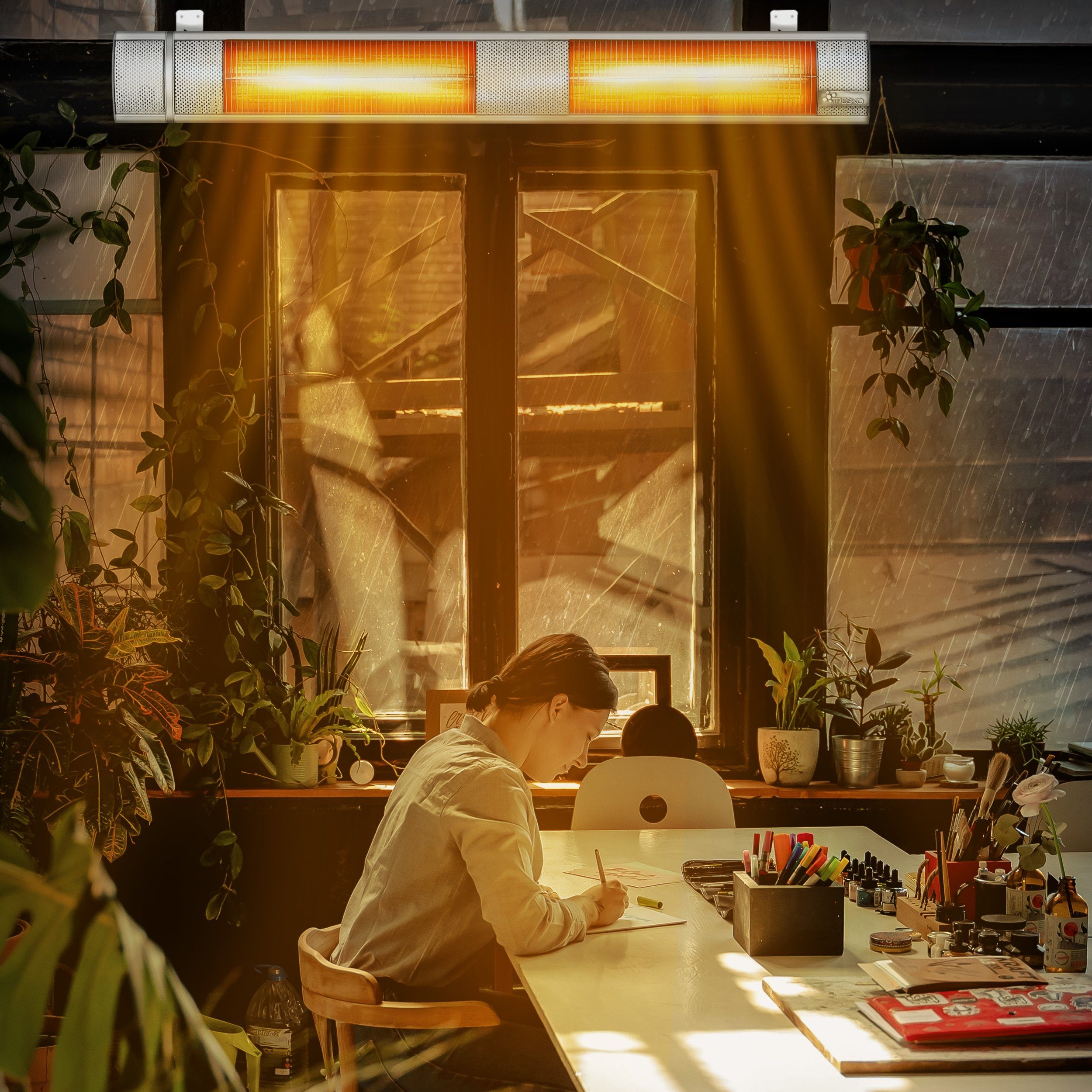 TRESKO Heizstrahler Infrarot 3000W mit Fernbedienung Wärmestrahler Terrasse elektrisch, mit 3 Heizstufen Terrassenstrahler Innen & Außen Wand-Heizstrahler