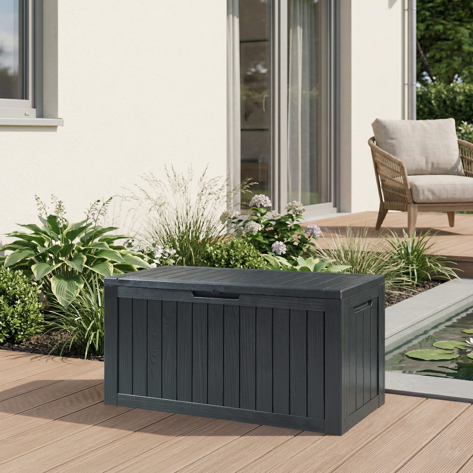 casa.pro Gartenbox, »Vades« 117 x 47 x 59 cm 300 L abschließbar Schwarz, Holzoptik