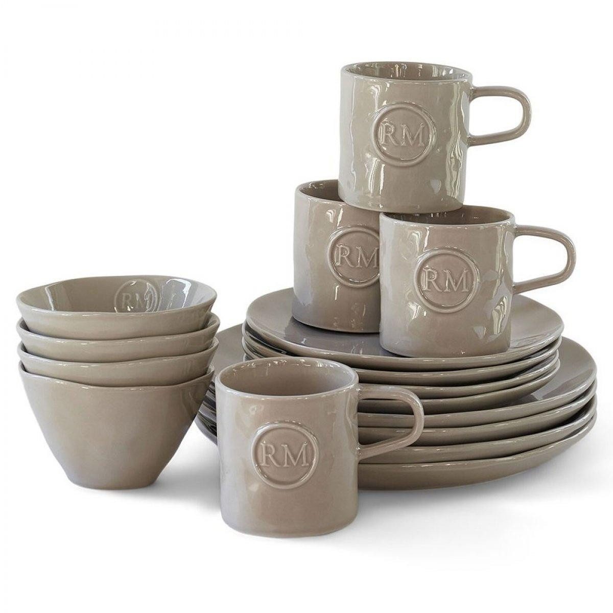 Rivièra Maison Geschirr-Set Geschirrset Portofino Flax Dinnerware (16-Teilig)