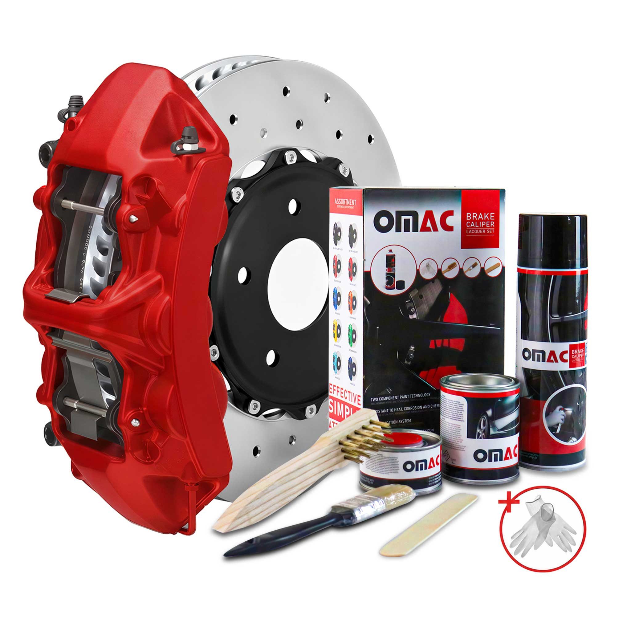 OMAC Sprühfarbe Bremssattellack Texas Rot Matt Auto Lack Set Hitzebeständig, Hitzbeständig, Starke Haftung, Einfache DIY-Anwendung